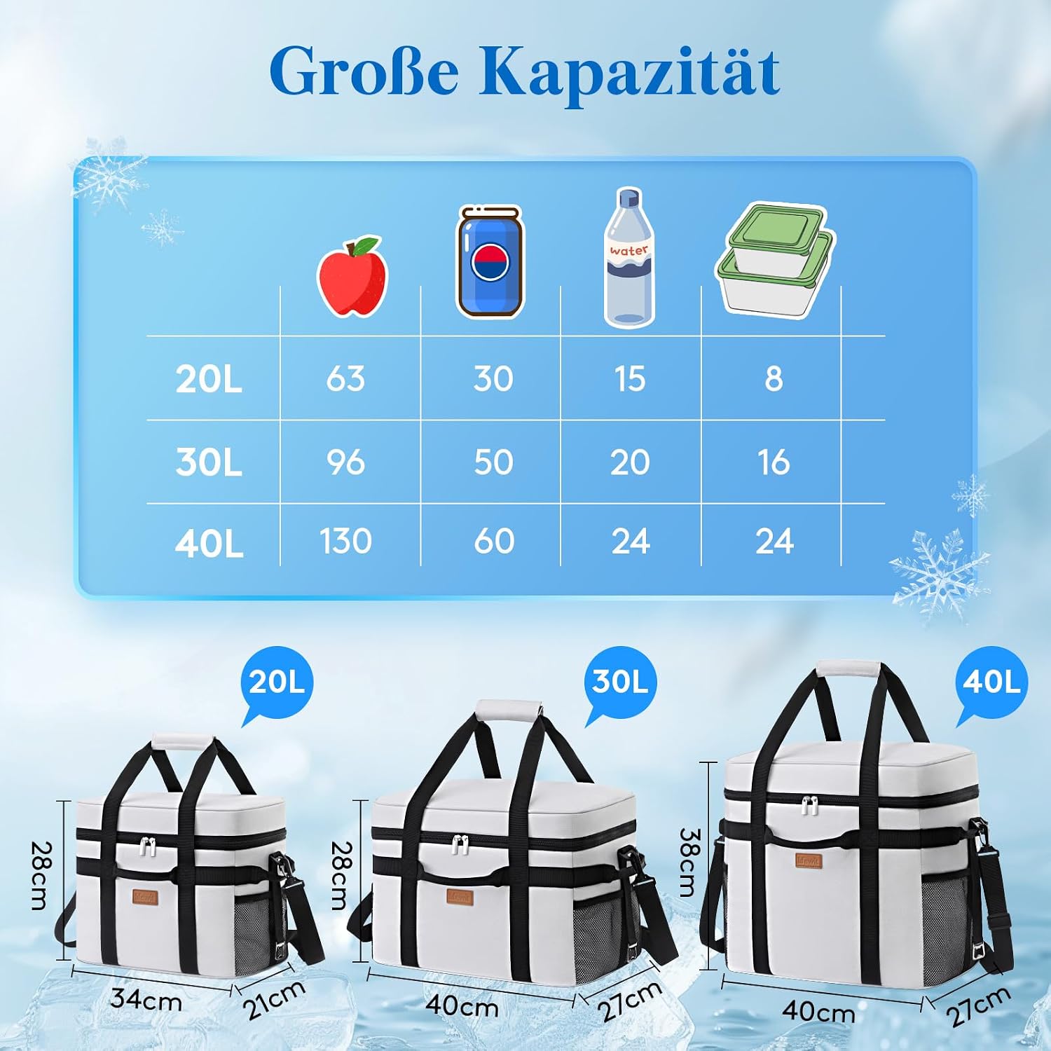 Detalle de Lifewit Kühltasche 30L – faltbar, 50 Dosen, isolierte Thermotasche für Picknick, Arbeit und Freizeit