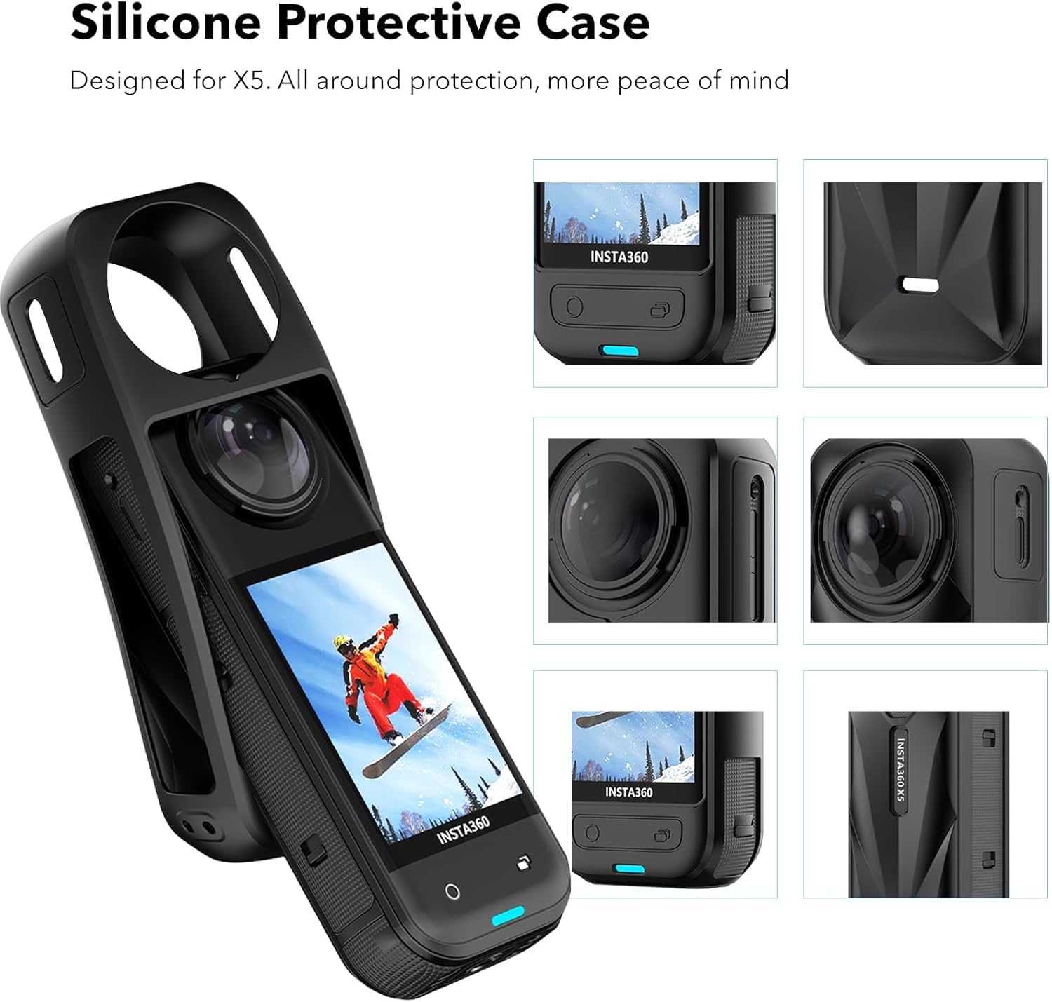 Thumbnail 6 de SYMIK Essential Accessories for Insta360 X5 bundle: fast battery charger, case, silicone cover, lens cap & 2 screen protectors