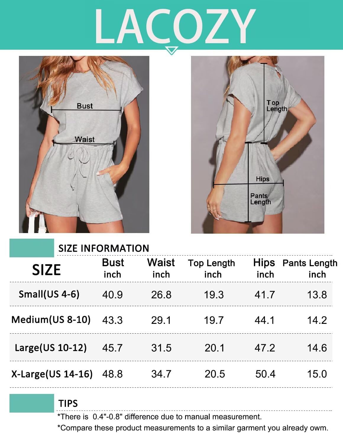 Thumbnail 3 de LACOZY Women's Summer Jumpsuit: Short Sleeve Crewneck One-Piece Rompers