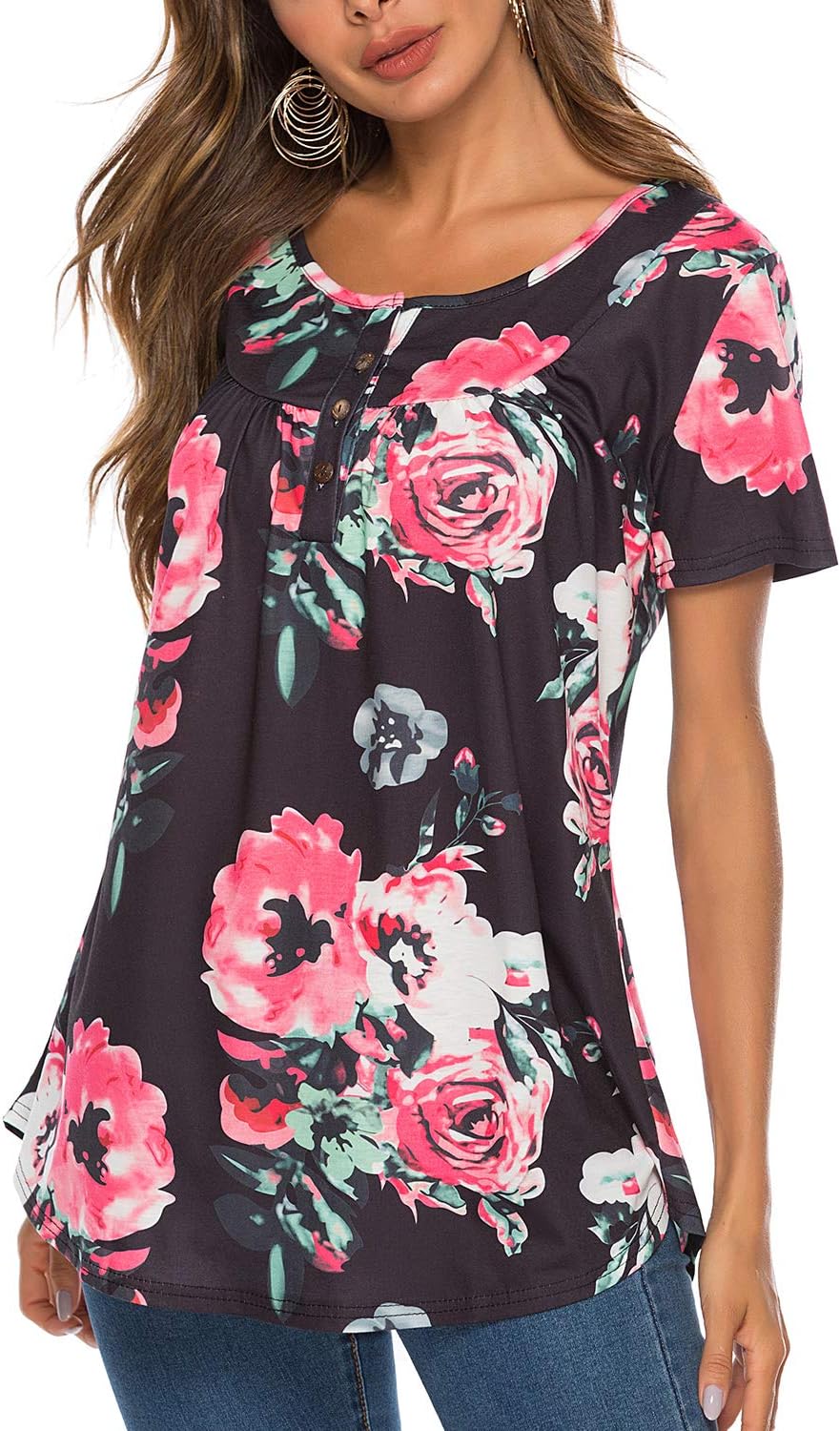 Detalle 2 de Bequemer Laden Femme – Tunique chemisier T-shirt à col V, manches courtes et coupe ample