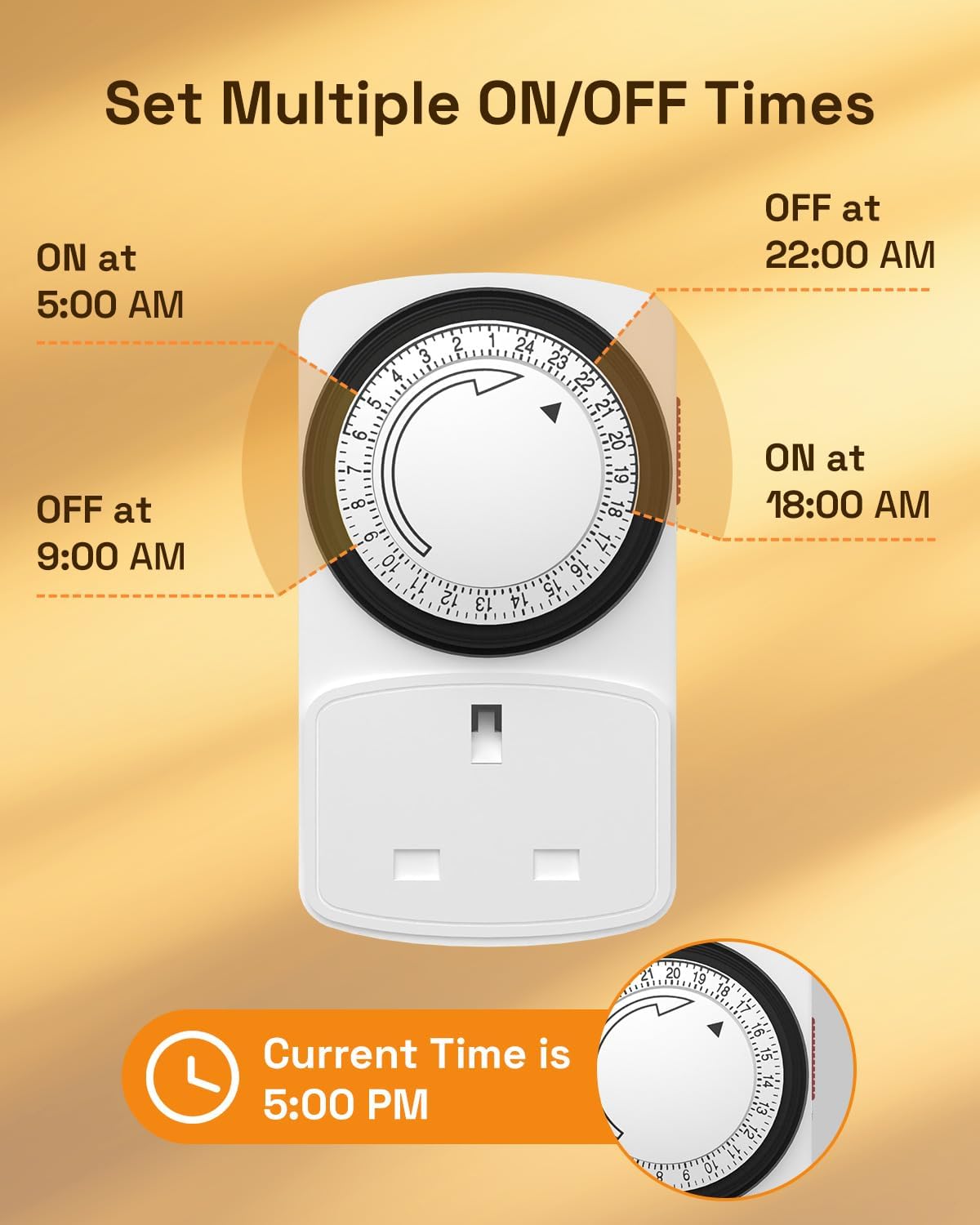 Detalle de HBN 24 Hour Timer Plug Socket UK: Precise 15‑Minute Scheduling for Lamps, Christmas Lights and More