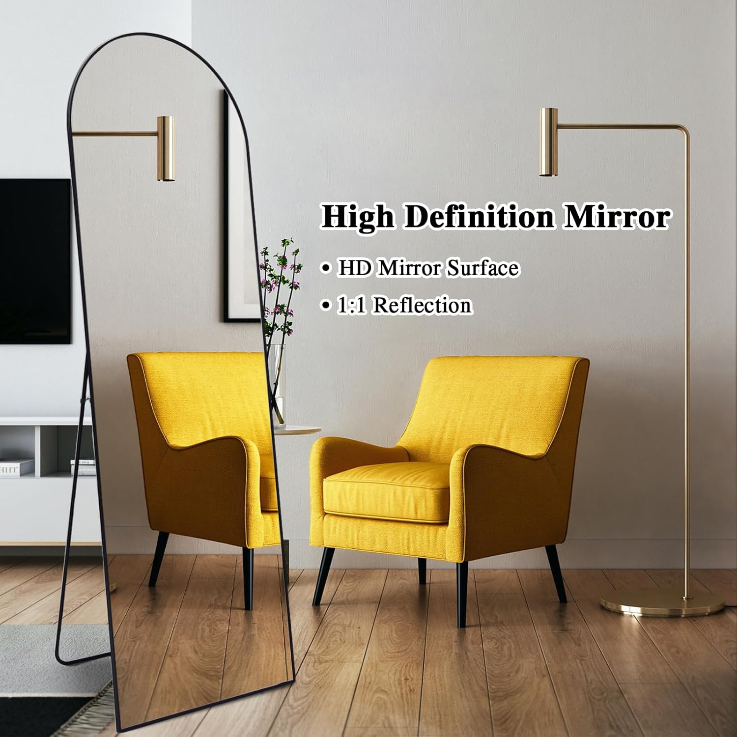 Thumbnail 6 de LunaMirror Full Length Mirror with Arch Black Frame – 147 x 44 cm