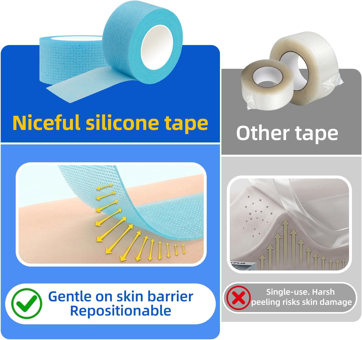 Detalle de Niceful Silicone Tape, 1 in x 5.5 yd, Hypoallergenic, 2 Rolls