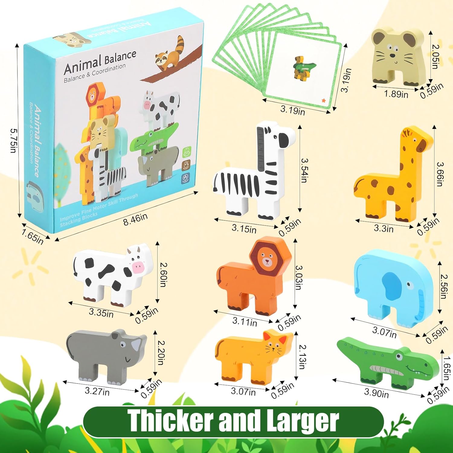Thumbnail 3 de wokdsbl Animal Balance Wooden Toys for Toddlers – Montessori‑Style Animal Shape Stacker (9 Blocks) for 1–3+ Years