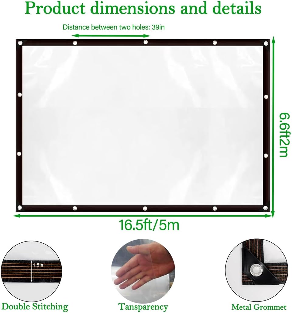 Detalle de MYXKHYLL Tarps Heavy Duty Waterproof – przezroczysta plandeka 2 × 5 m z oczkami