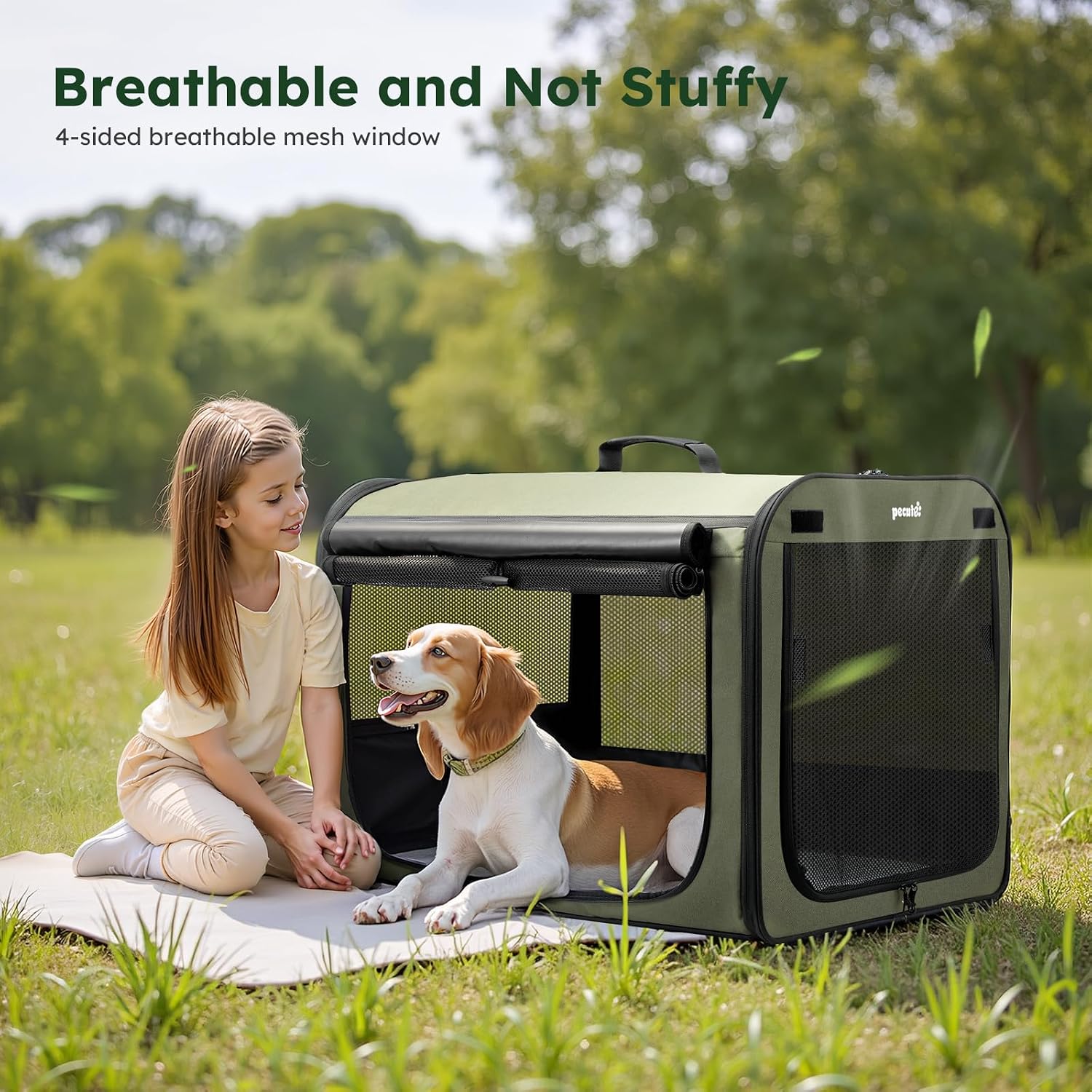 Detalle de Pecute Large Dog Car Carrier Light Weight (68.5×52×52cm) with Breathable Windows