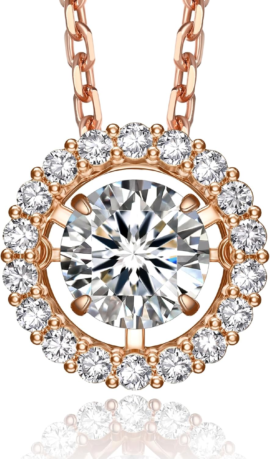 Detalle de MomentWish Collier Femme Pendentif Moissanite Dansant – 0,5/1 Carat, Argent 925, Serti Halo