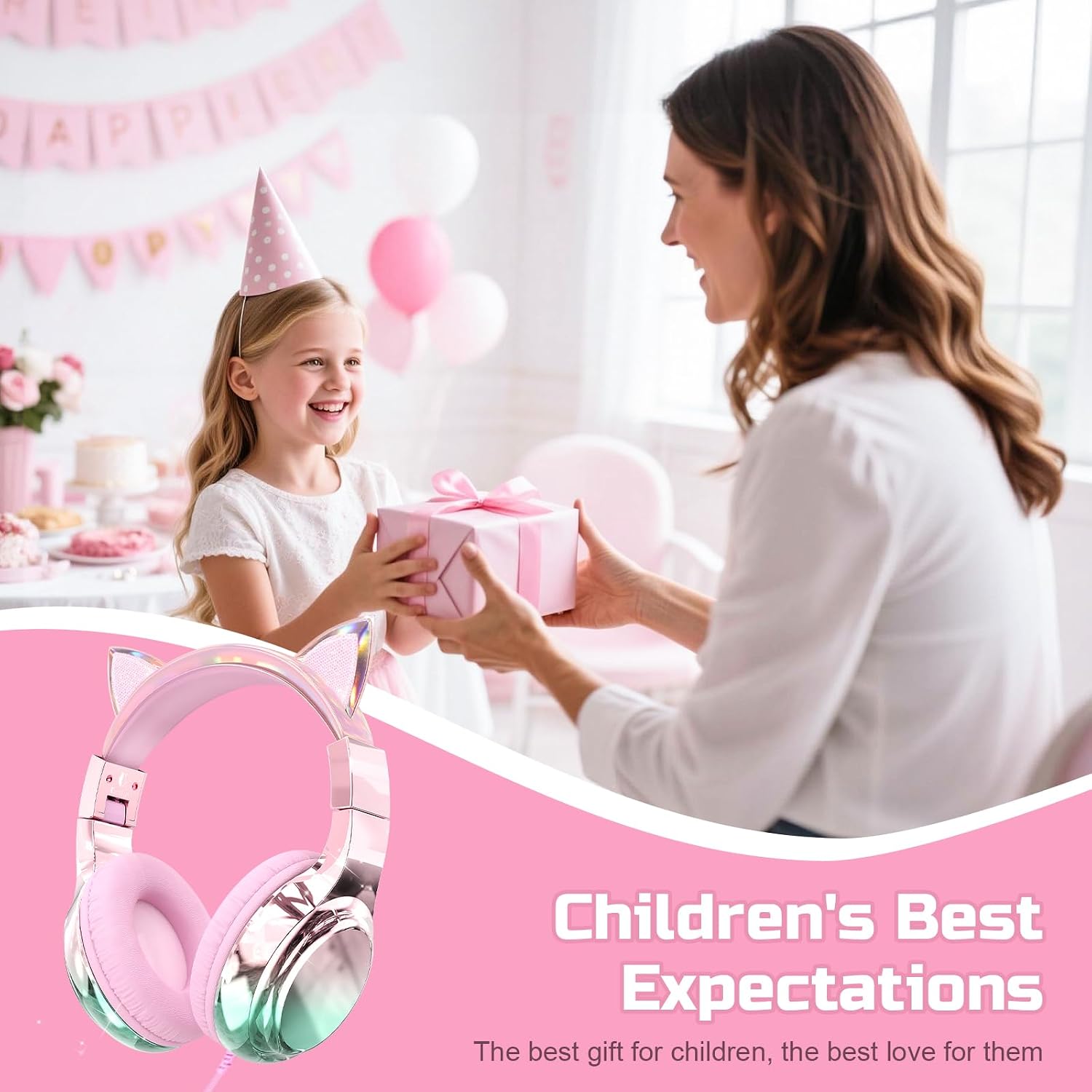 Detalle de Kids cat ear headphones with mic, 85dB