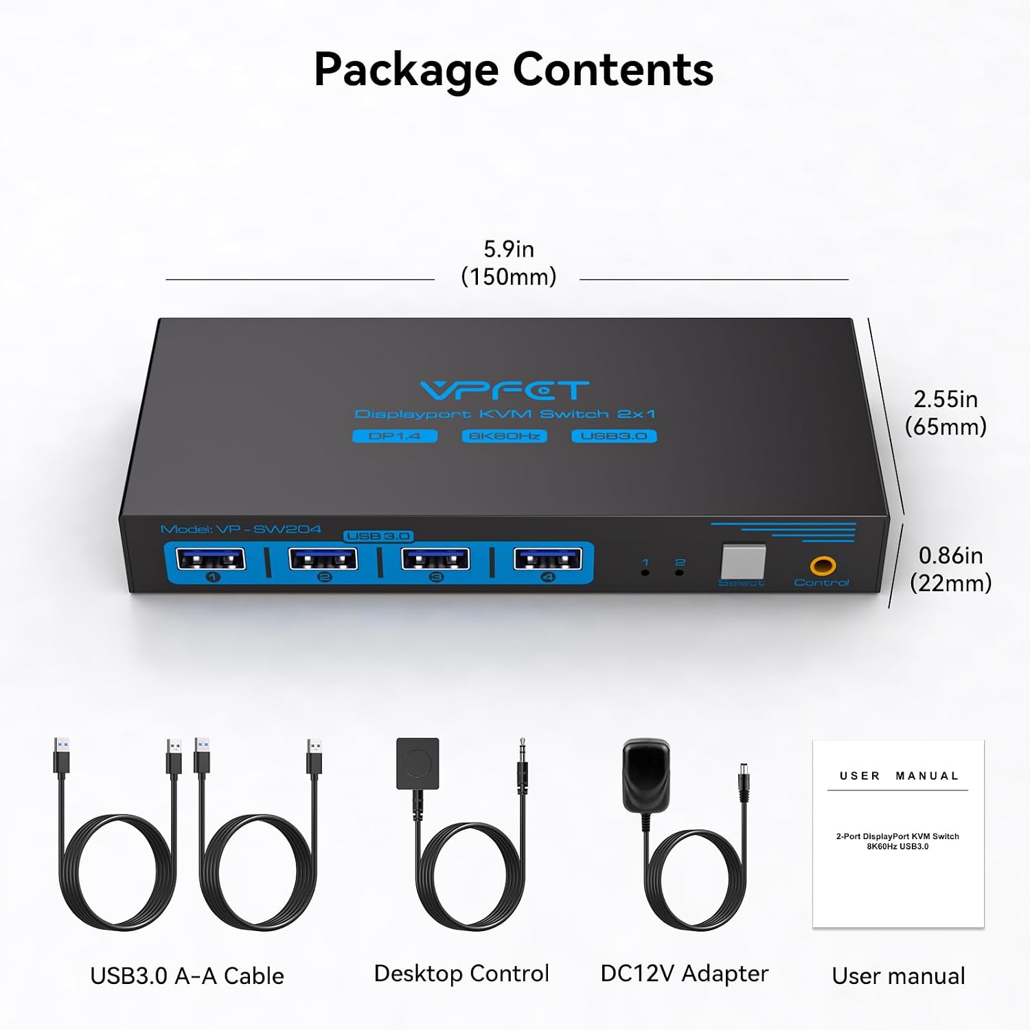 Thumbnail 6 de VPFET FLCA-SW204N-Deep Blue DisplayPort KVM Switch, 8K@60Hz, 4 USB 3.0