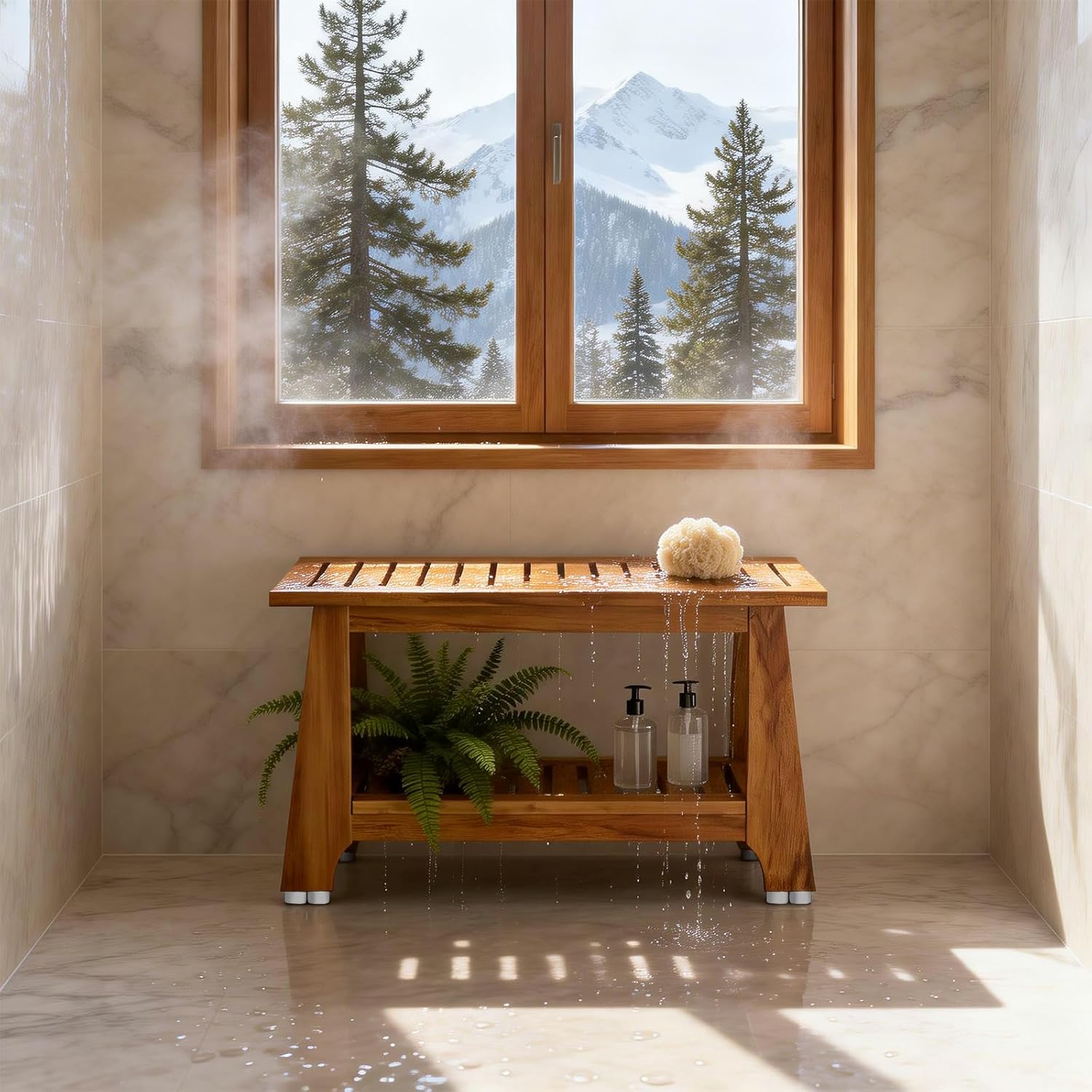 Thumbnail 1 de NNN 30" Commercial Teak Shower Bench with 8 Non-Slip Feet — Rock-Solid Stability for Seniors