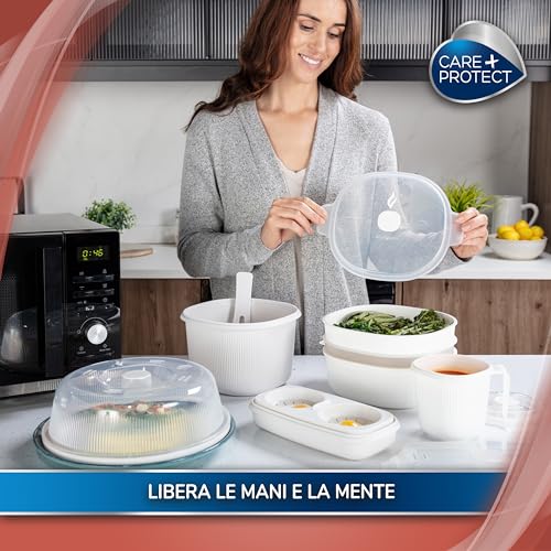 Detalle 1 de CARE + PROTECT Vaporiera microonde 4L con 2 vassoi, Bianco di Hoover