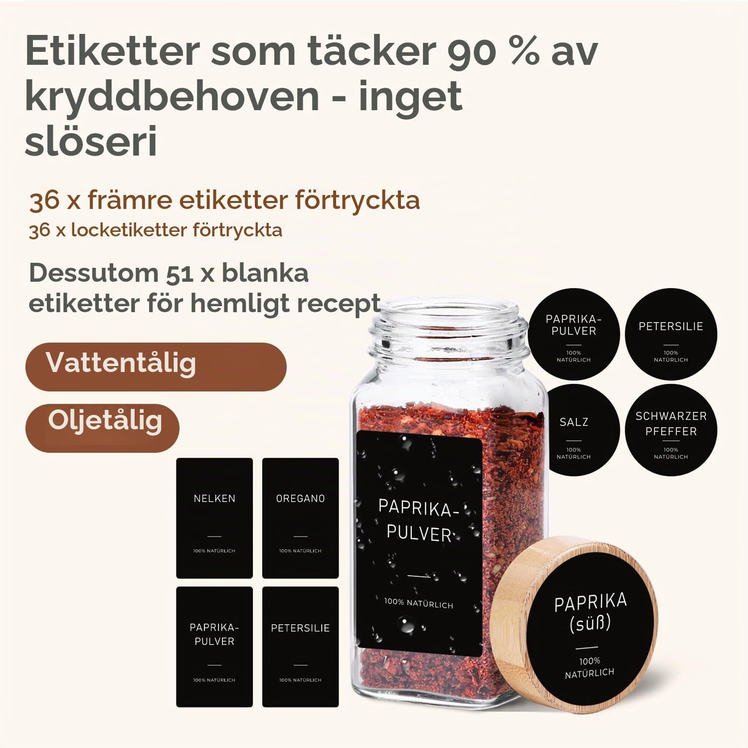 Detalle de ComSaf kryddburkar i glas, 120 ml, 12-pack med bambulock