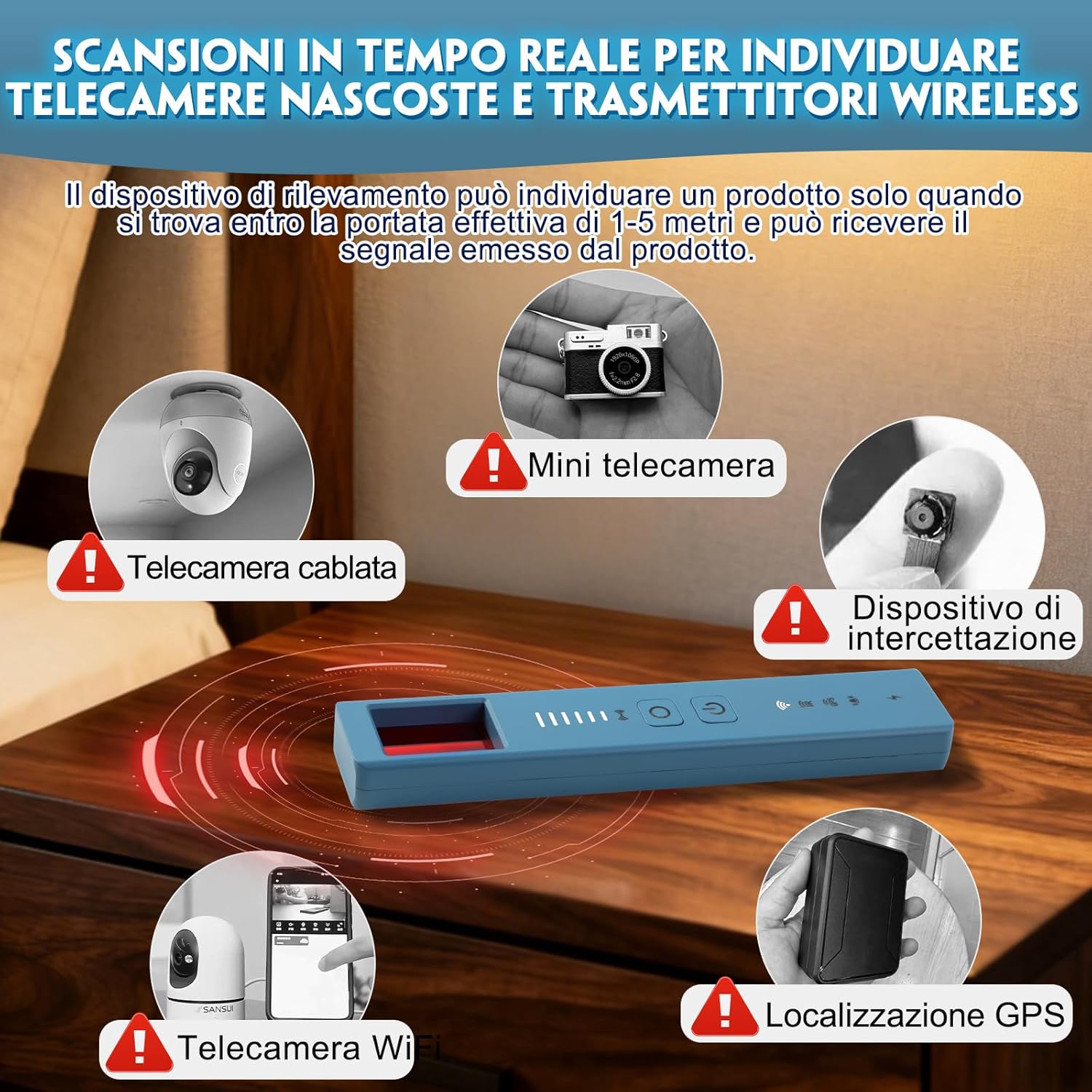 Thumbnail 4 de Rilevatore di Telecamere Nascoste, Cimici e Microspie – 5 in 1: protezione privacy per casa, hotel e ufficio