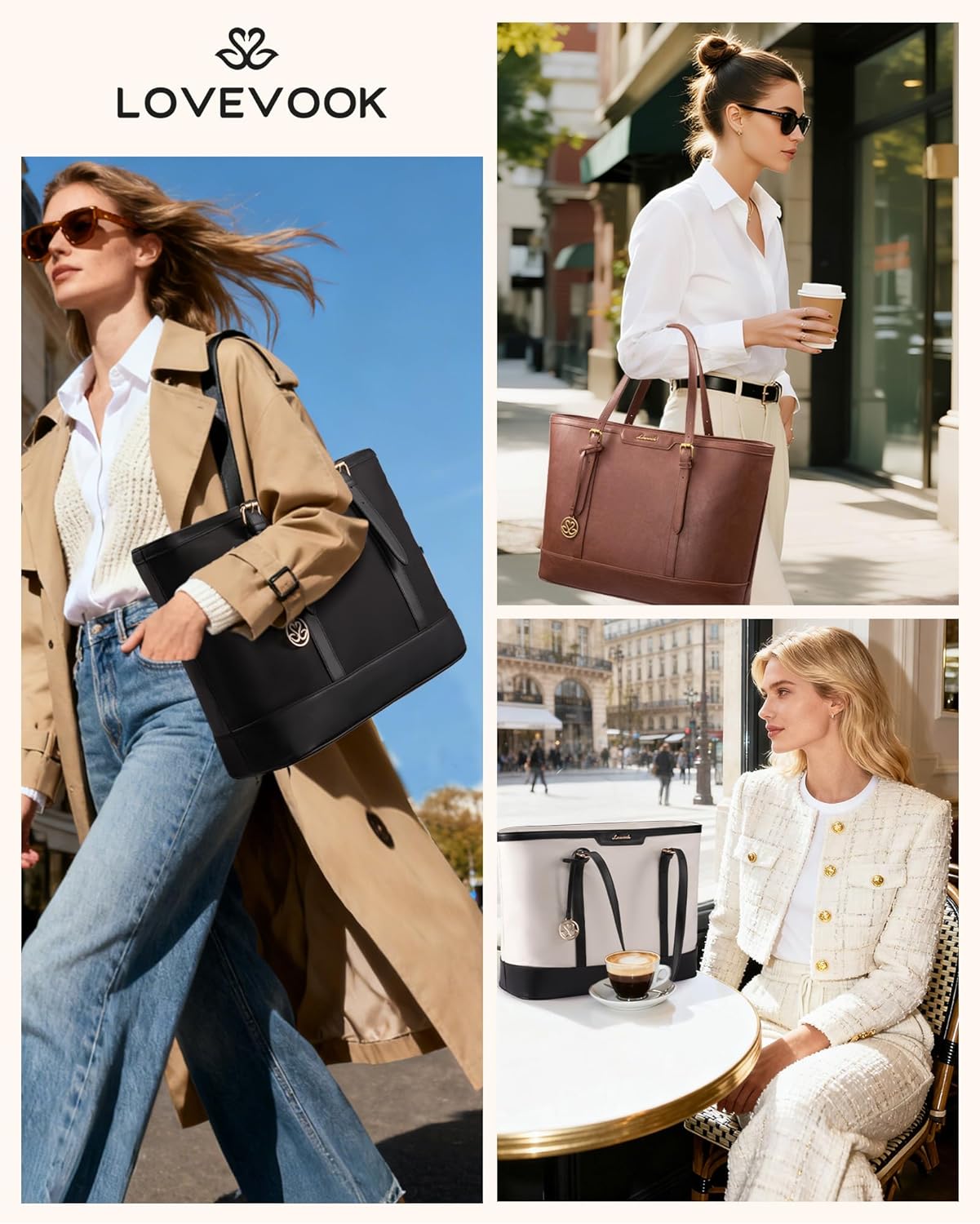 Thumbnail 5 de LOVEVOOK large tote bag handbag for women with waterproof PU base and 15.6-inch laptop compartment
