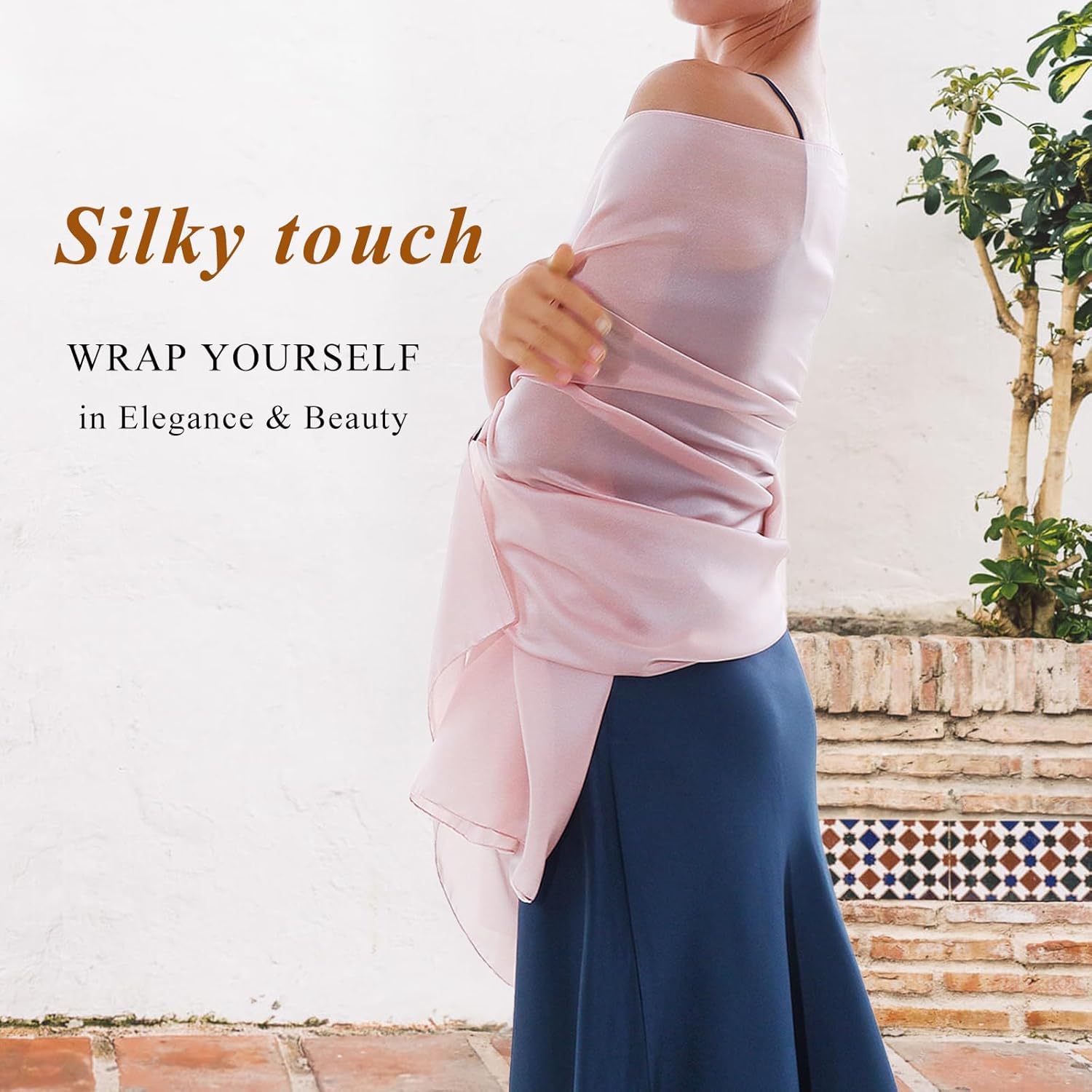 Thumbnail 2 de RIIQIICHY Foulard Sciarpa Seta Donna Pashmina: how to elevare il look da cerimonia con tiraggio leggero e due volti