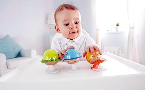 Detalle 2 de Hape Saugnapf Rasselset – 3‑teilige Meeres‑Tier Rassel- und Beißspielzeug, für Babys ab 0 Monaten