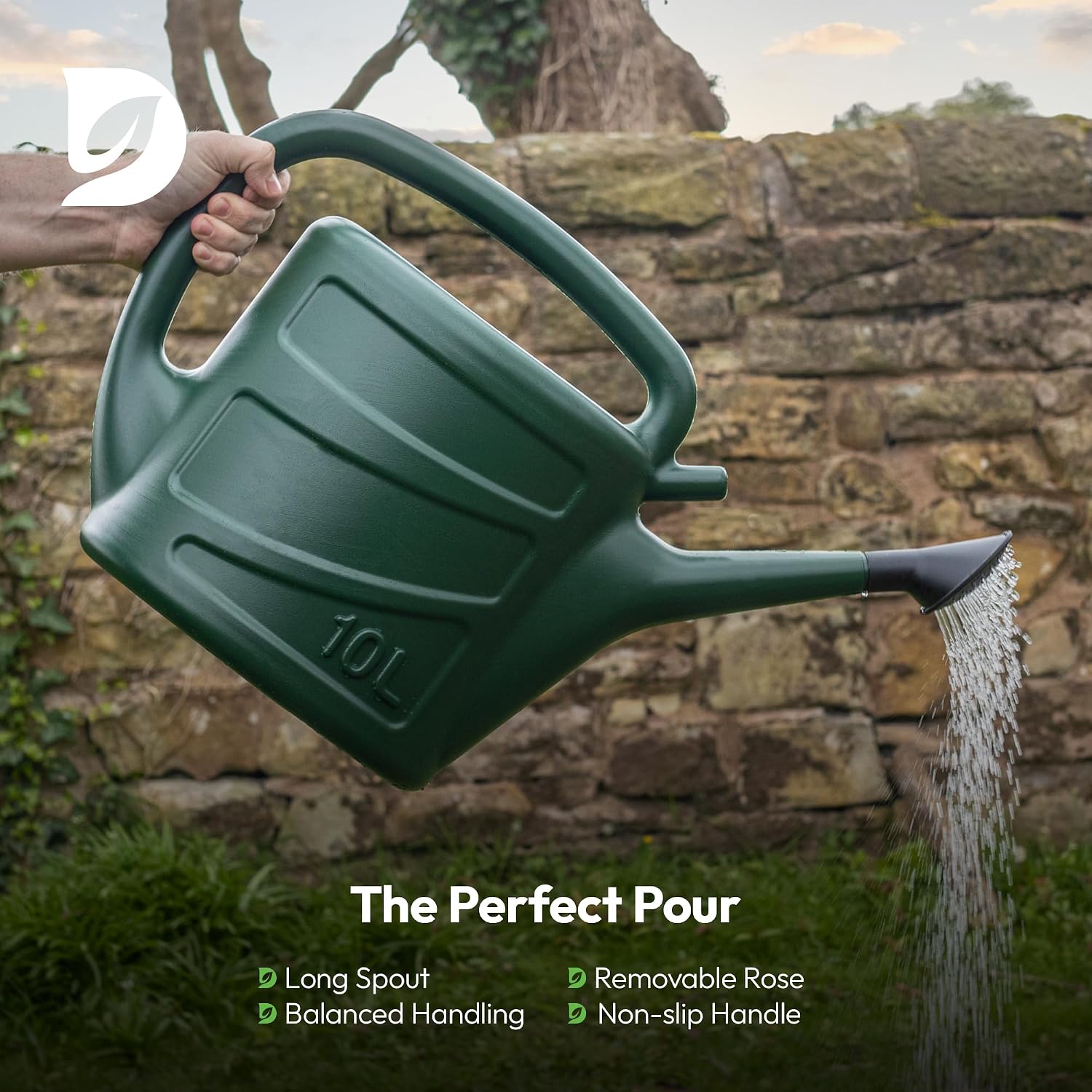 Detalle de Hardys 10L Green Rose Watering Can – Durable Indoor & Outdoor Watering