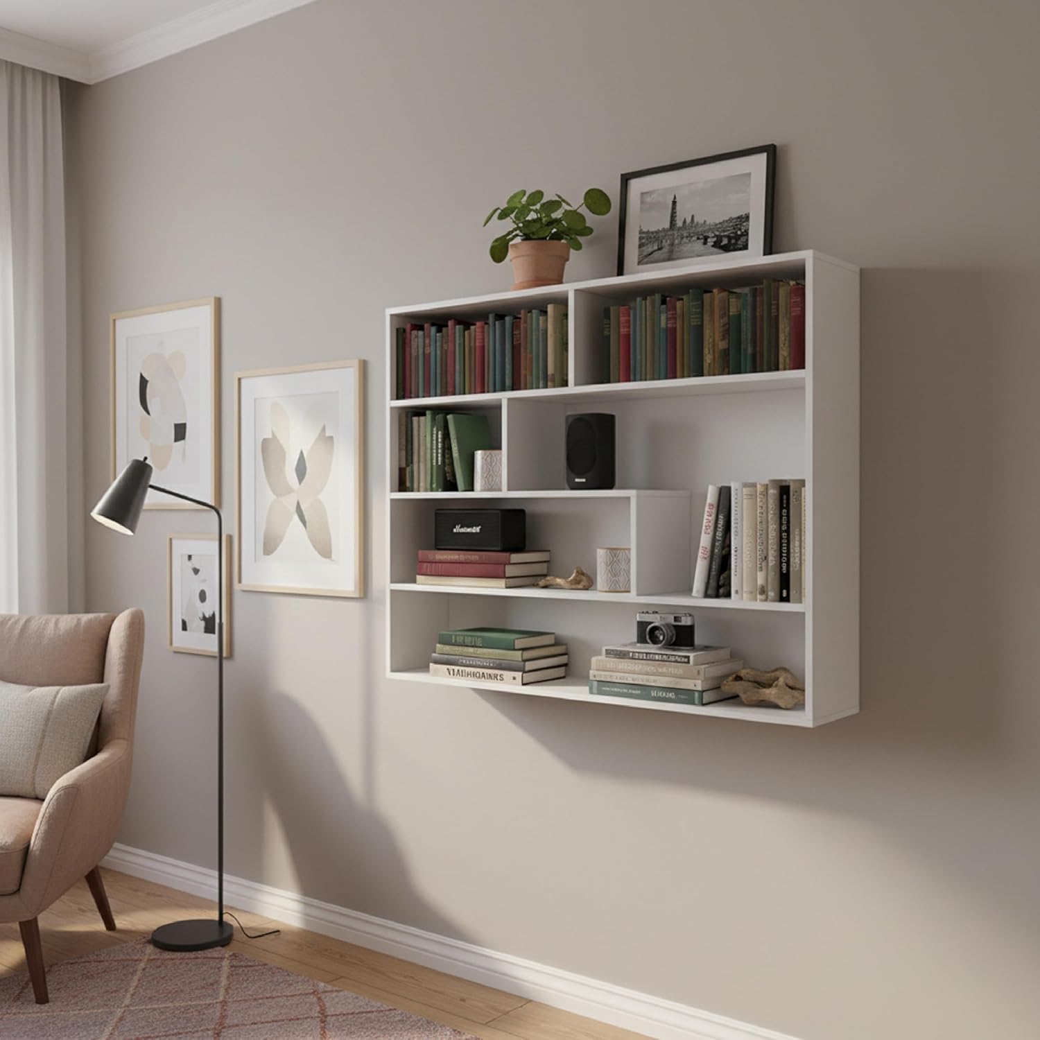 Thumbnail 5 de Baroni Home Libreria di Design Moderna: Scaffale verticale a zig zag 4 livelli, bianco