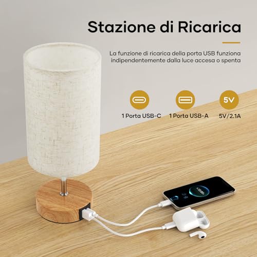 Detalle de Lampada da Comodino Touch Set di 2 Suright: luce dimmerabile, ricarica integrata
