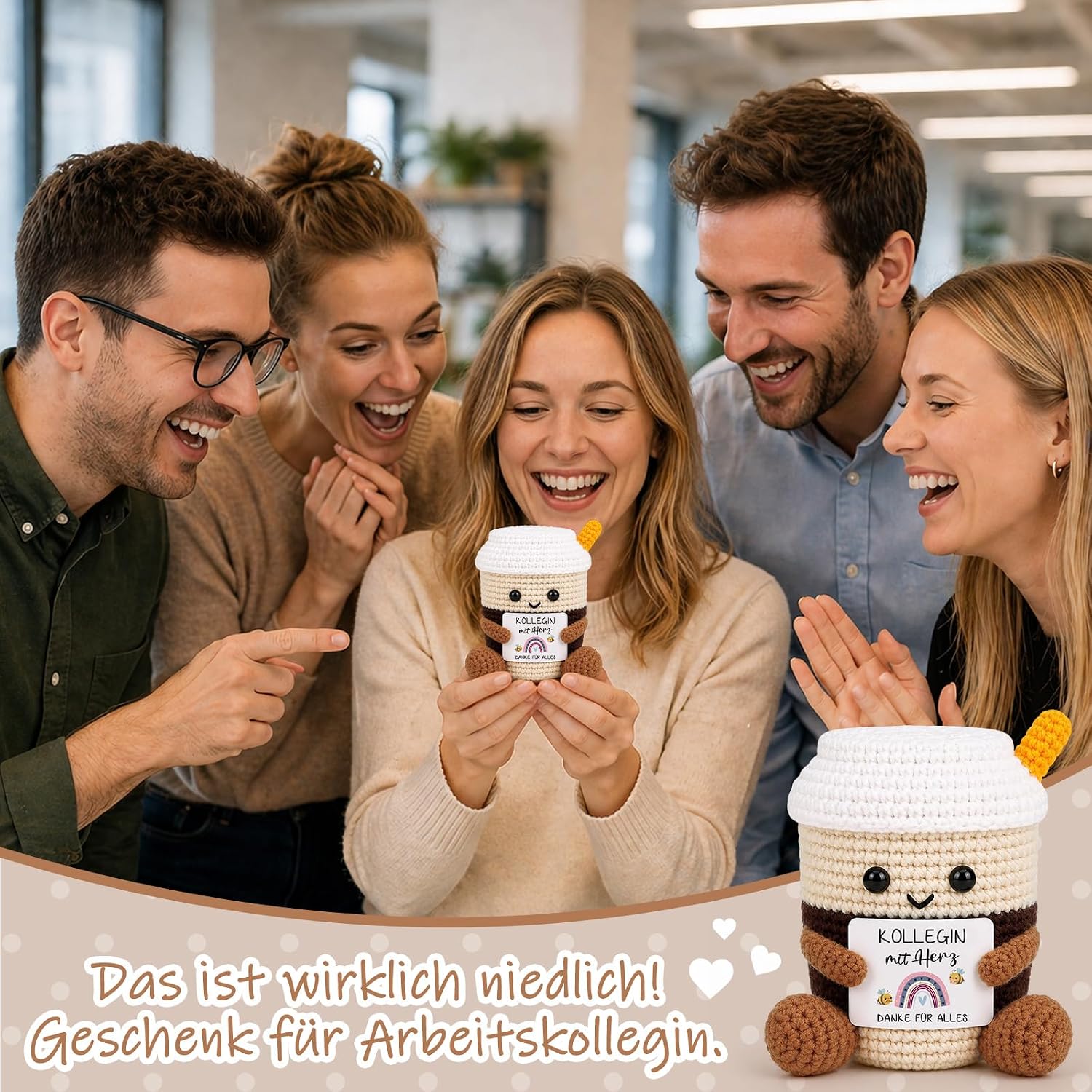 Detalle de WenmthG Pocket Hug Kaffee – Gestrickte Kaffeetassen als herzliche Geschenkidee