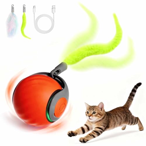 Kinizuxi Speedy Tail 2.0: pelota interactiva para gatos con cola de plumas y 2 modos