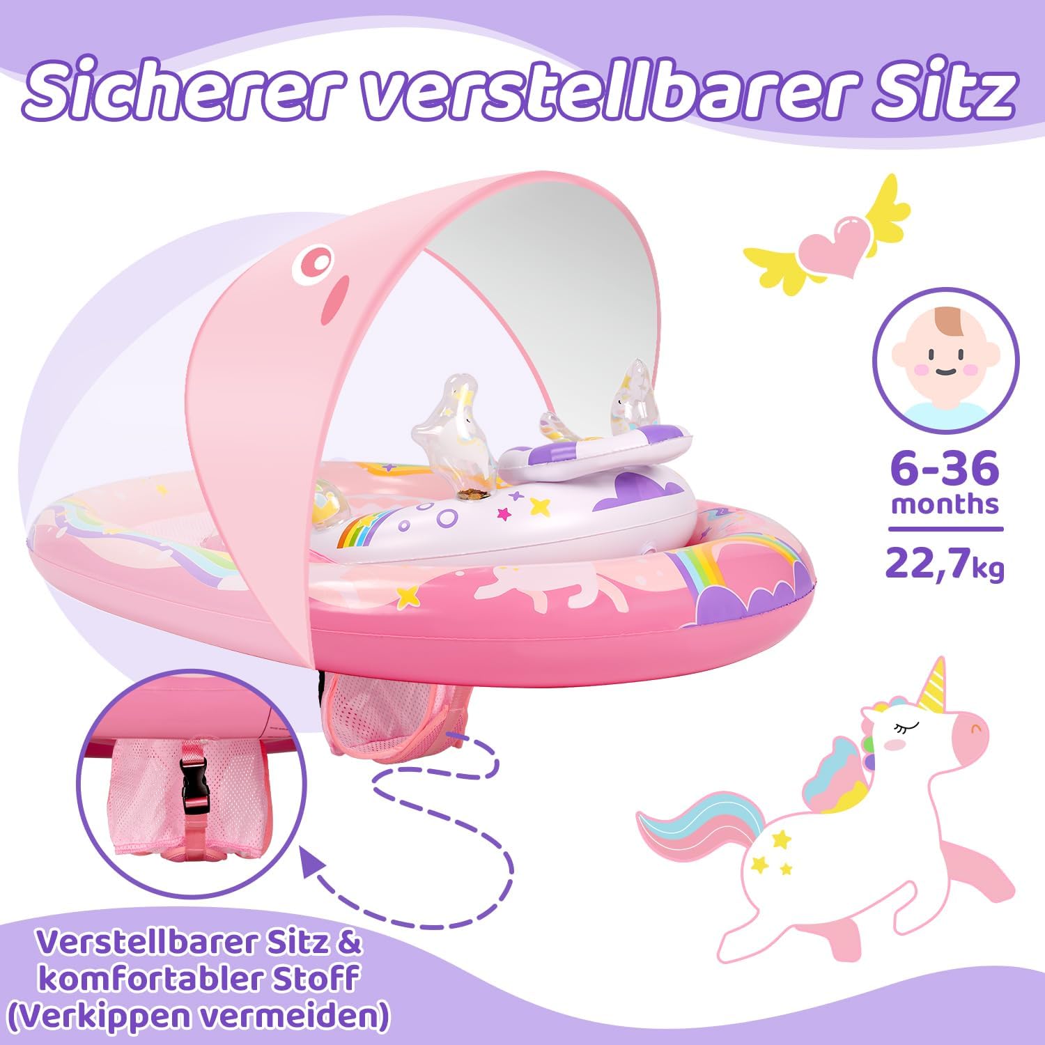 Detalle 2 de ACELIFE Baby Pool Float with Canopy UPF50+ for 6–36 Months
