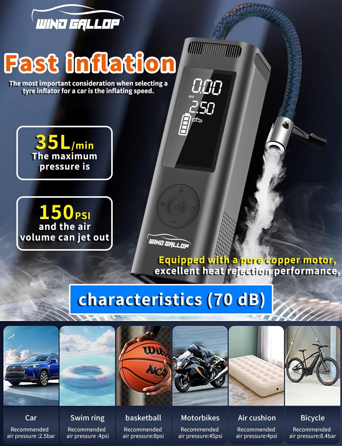 Detalle 2 de WindGallop Car Tyre Inflator 12v Pump