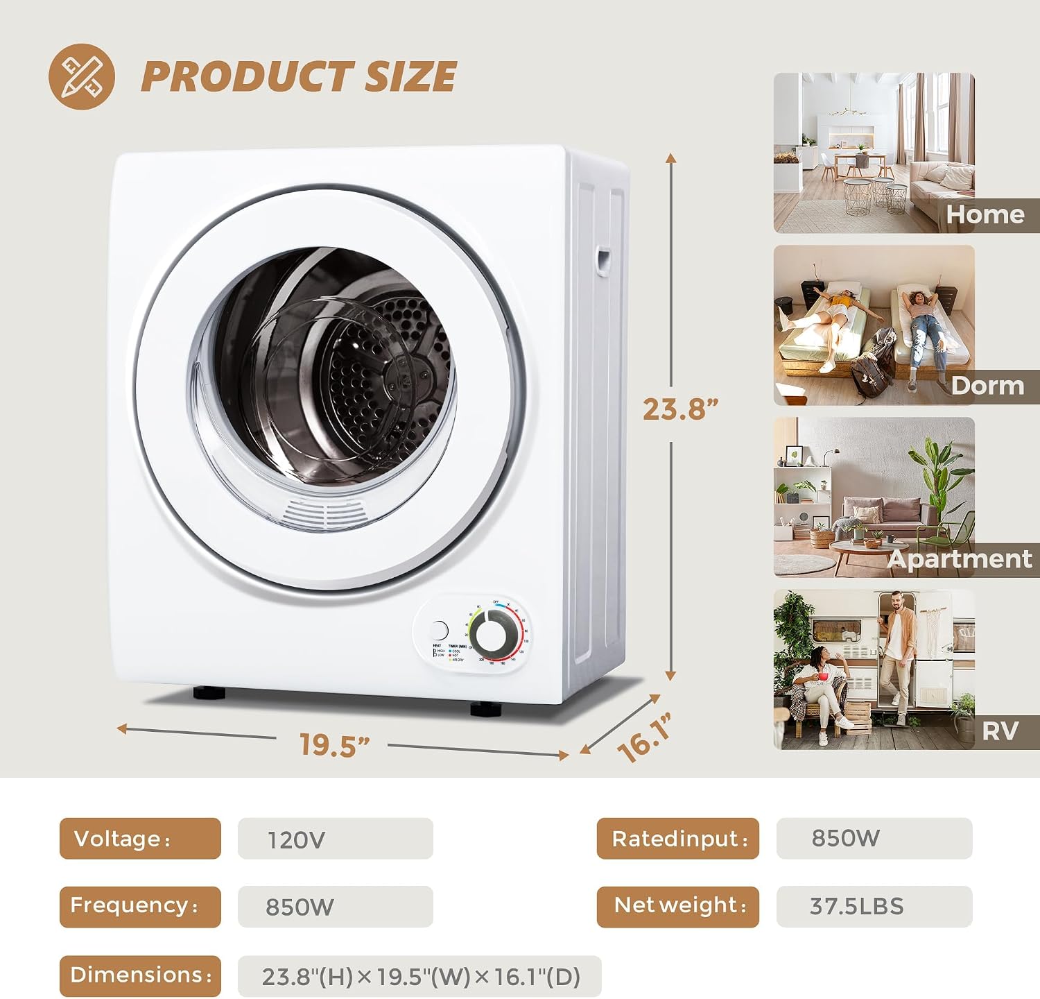 Detalle 2 de Temprium Portable Clothes Dryer, 1.5 Cu. Ft., 850W, 120V