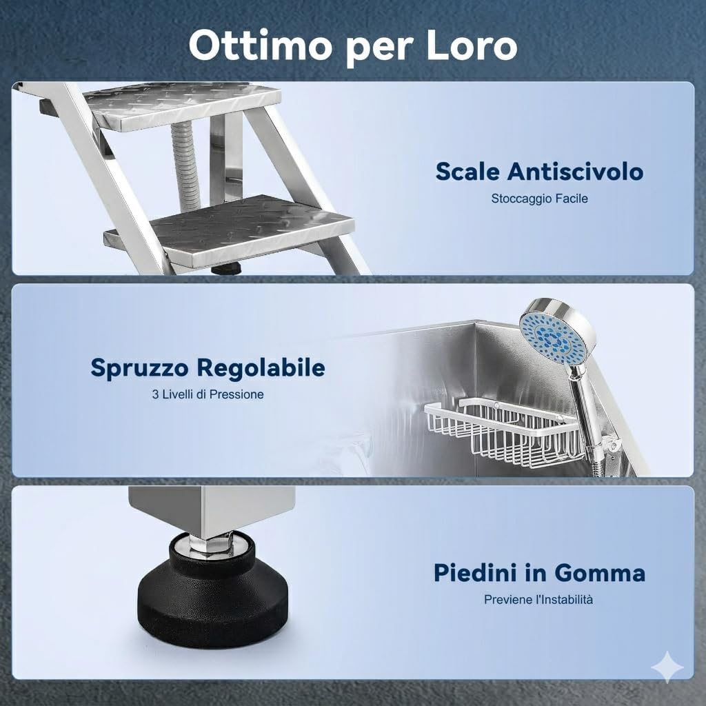 Thumbnail 5 de CO-Z Vasca da Bagno per Cani da 86 cm in Acciaio Inossidabile – Toelettatura Professionale con Scale, Rubinetto e Soffione