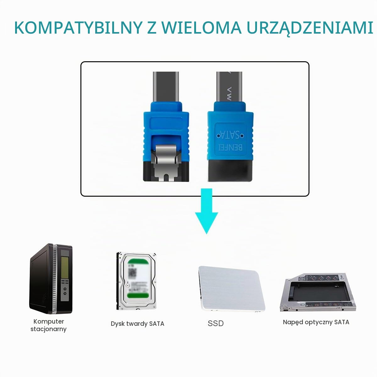 Thumbnail 4 de BENFEI zestaw 3 kabli SATA III 6 Gb/s, 45,7 cm z zatrzaskami