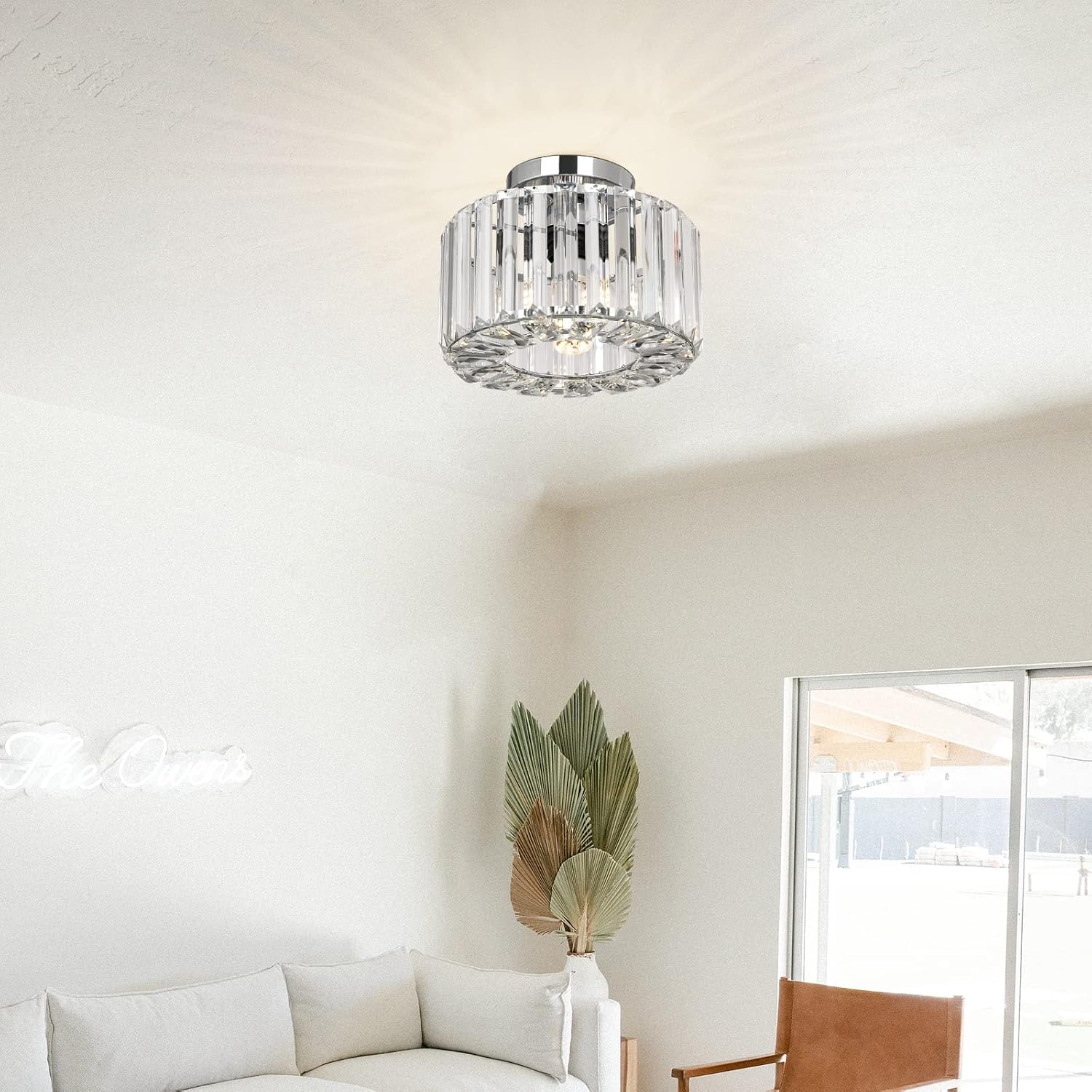 Thumbnail 2 de Easric Crystal Ceiling Light Flush Mount with Chrome Finish (LED-compatible, bulb not included)