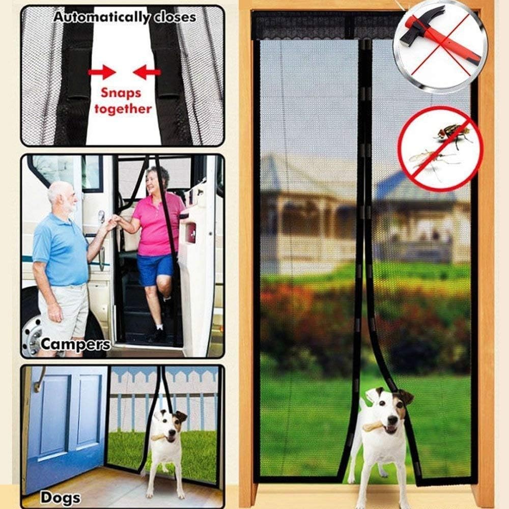 Thumbnail 1 de Magnetic Screen Door Polyester Magnetic Fly Screen Curtain (Black, 80 x 200 cm) for Anti-Mosquito & Pest Protection