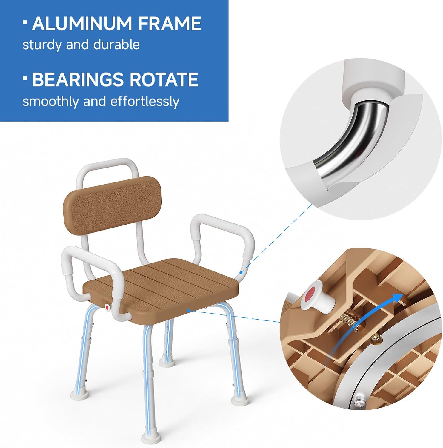 Detalle de Loyoda LSC017 Swivel Shower Chair with Adjustable Height and Removable Arms