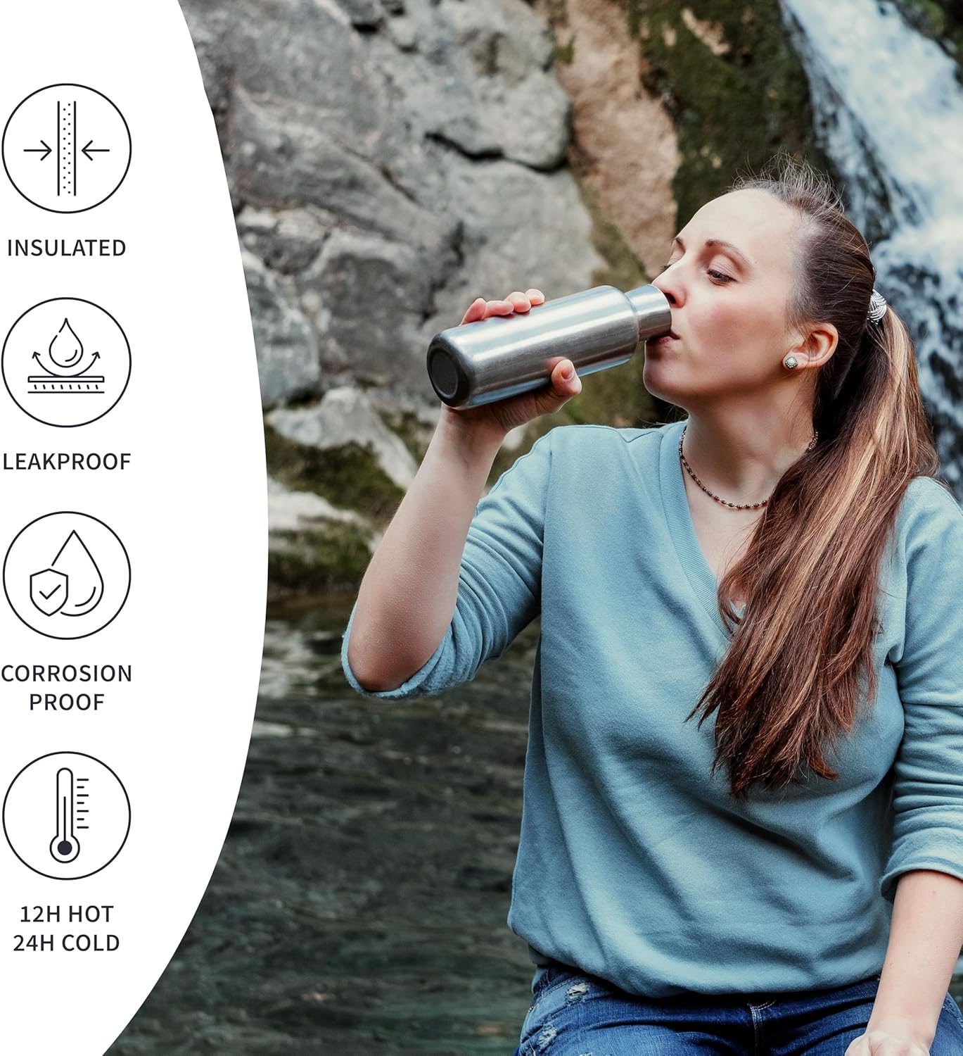 Thumbnail 2 de Bambaw insulated stainless steel water bottle 750ml (natural steel) for hot & cold drinks