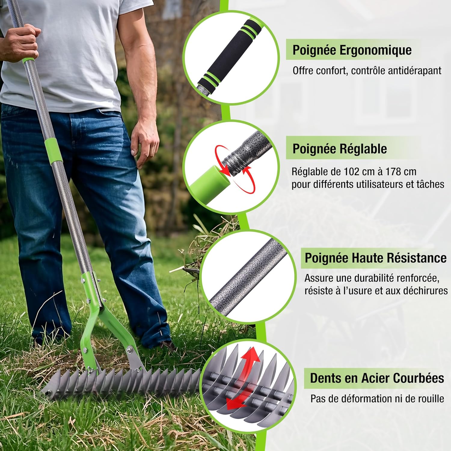 Detalle 2 de WORKPRO Râteau à chaume 38 cm avec manche télescopique (jusqu’à 1,78 m) et tête réglable