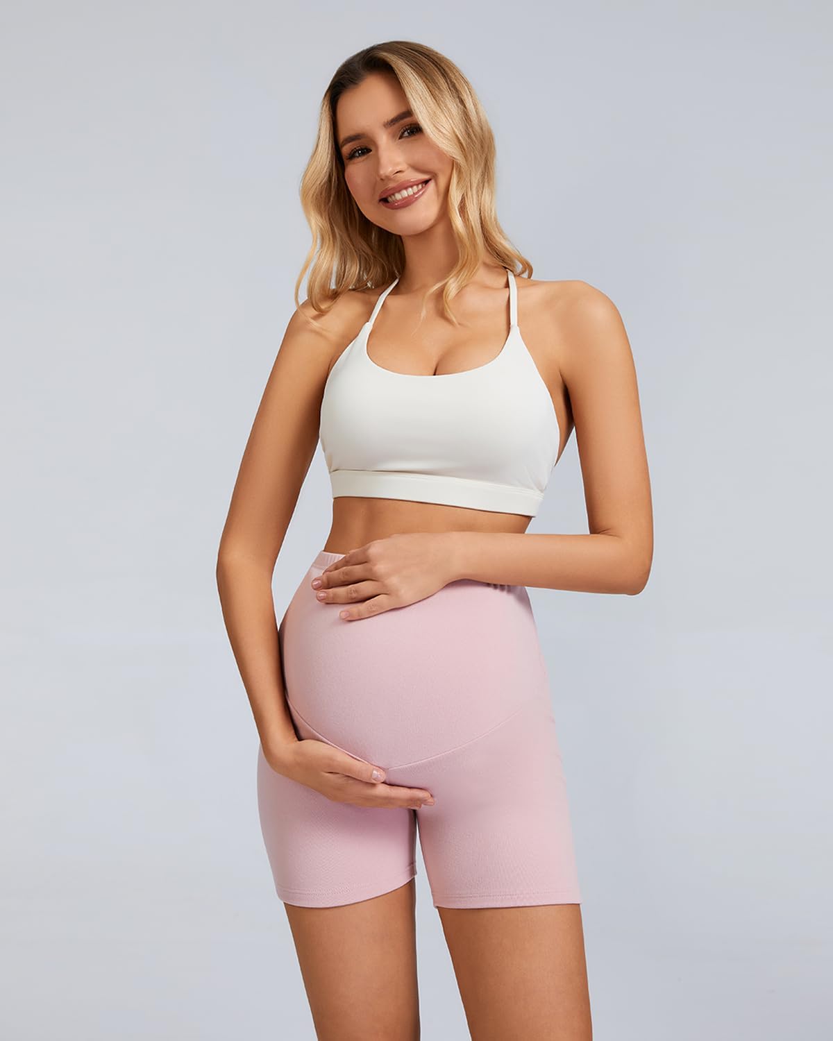 Detalle 2 de Mexholin 4 Pack Women’s Maternity Biker Shorts (Over-Bump, High Waisted) for Yoga, Running & Workouts