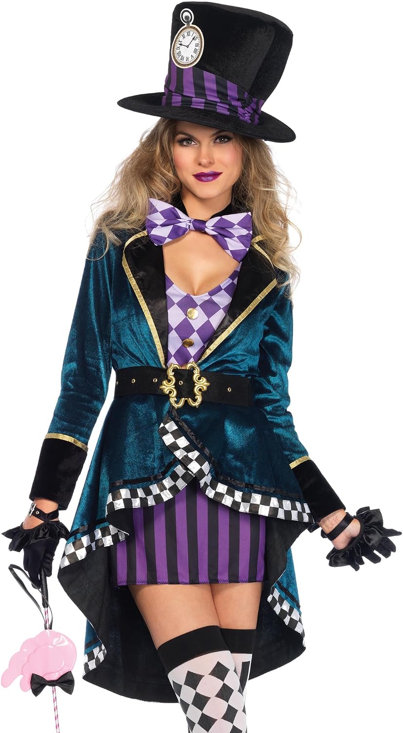 Detalle de Leg Avenue Mad Hatter Costume with Dress, Jacket, Belt, Bow Tie and Hat