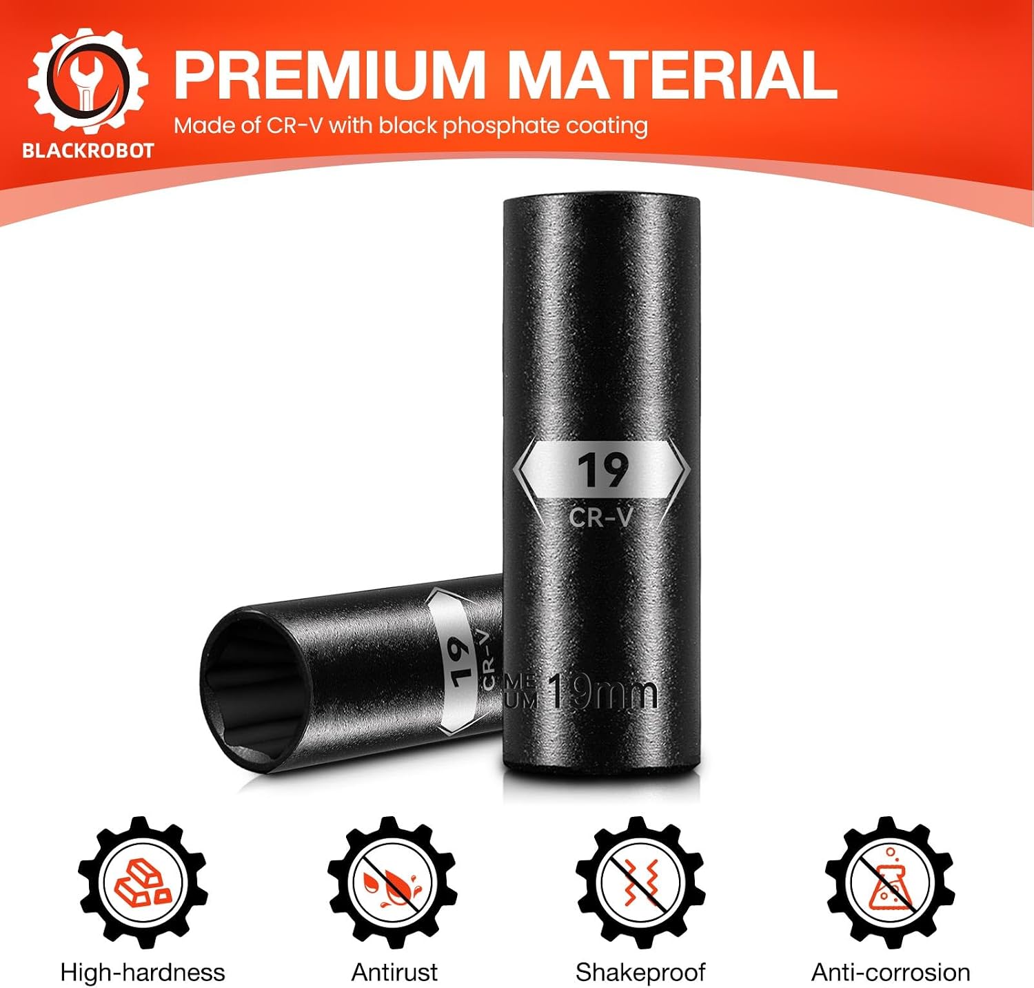 Detalle 2 de BLACKROBOT PB210019M 19 mm Deep Impact Socket, 6-Point, 1/2-Inch Drive