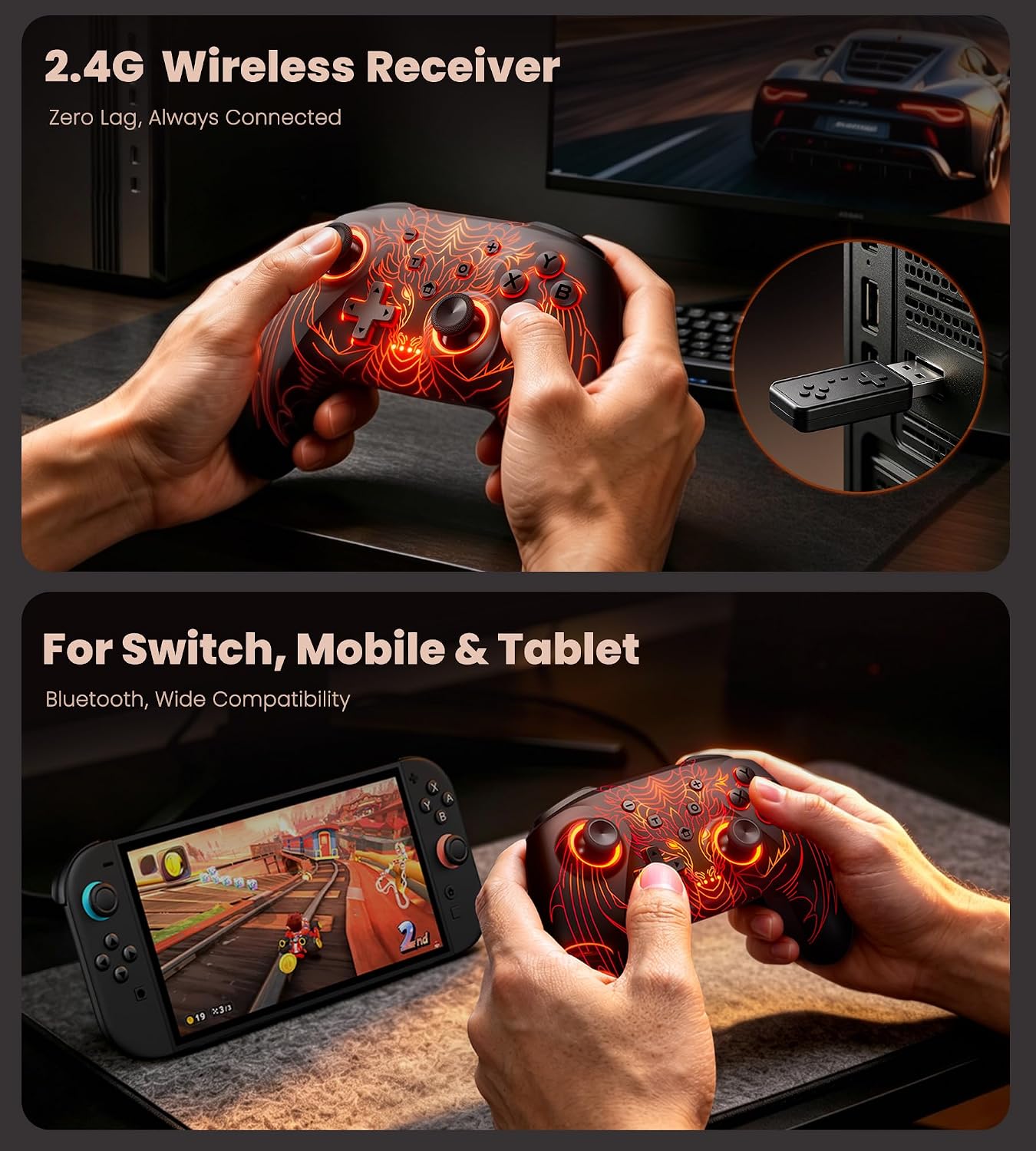 Detalle de CoguyTech PC Controller mit Ladestation – Bluetooth Gamepad für Windows, Switch, Android & iOS