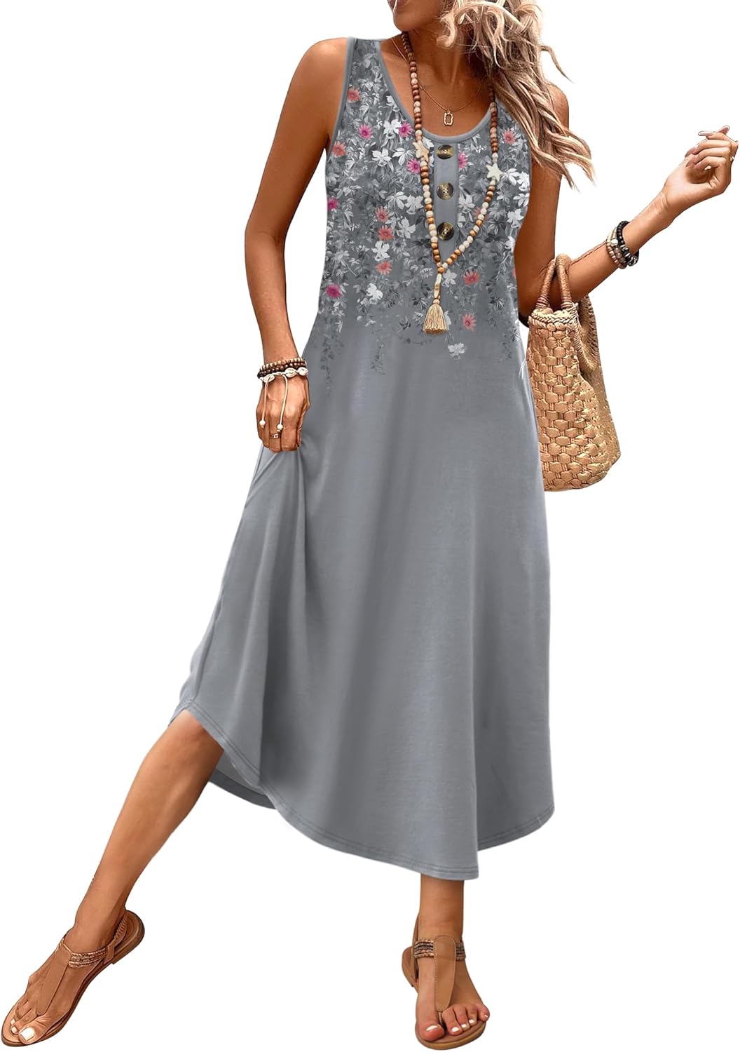 Thumbnail 6 de WIHOLL Summer Dresses for Women 2026 Button Front Sleeveless Midi Dress with Pockets