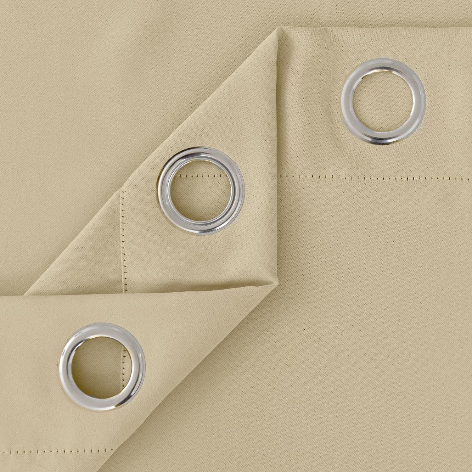 Detalle de Beige Blackout Thermal Insulated Curtains for Bedroom, Ring Top Eyelet (2 panels, 90 x 54 IN)
