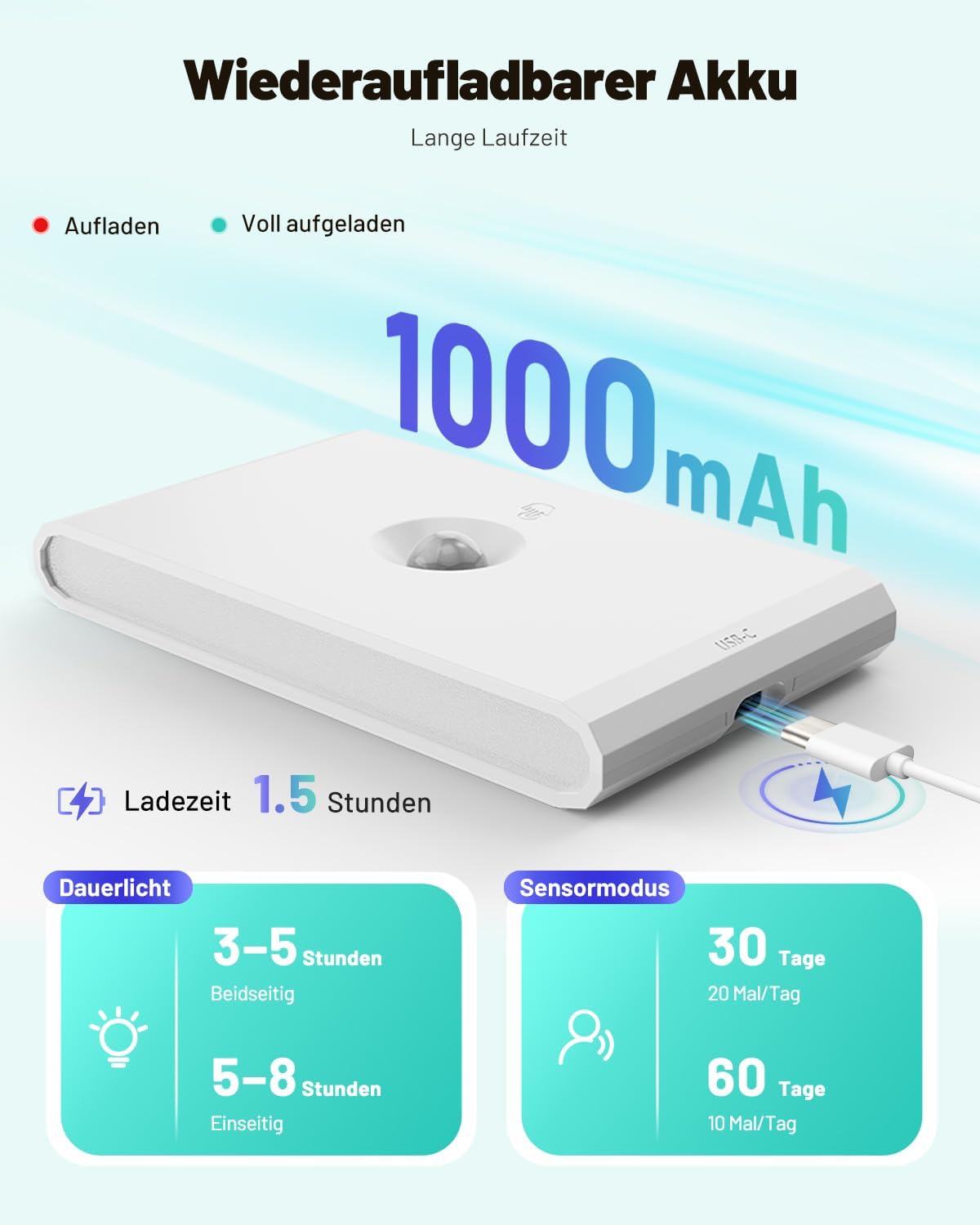 Thumbnail 4 de Treppenbeleuchtung mit Bewegungsmelder & Dämmerungssensor (6er-Set) – dimmbares LED Nachtlicht mit Akku