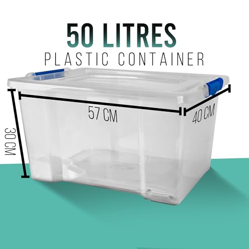 Detalle de Klass 3 PCS 50L Plastic Storage Boxes With Lids (Cliping Lid) – Clear, Strong & Stackable