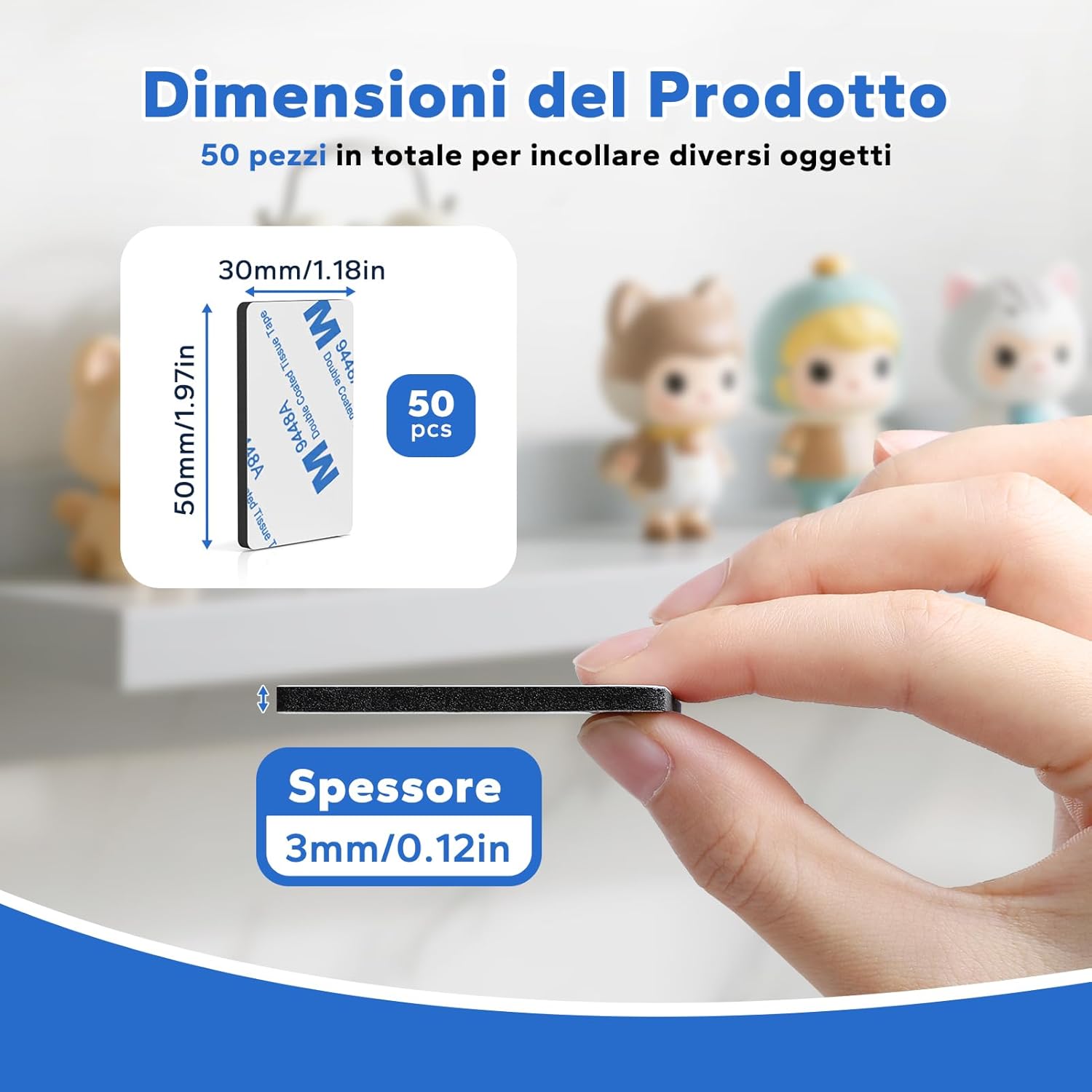 Thumbnail 1 de HOMMAND Pads Biadesivo Extra Forte in schiuma EVA, 60 pezzi – pad rettangolari per casa, ufficio e auto (nero)