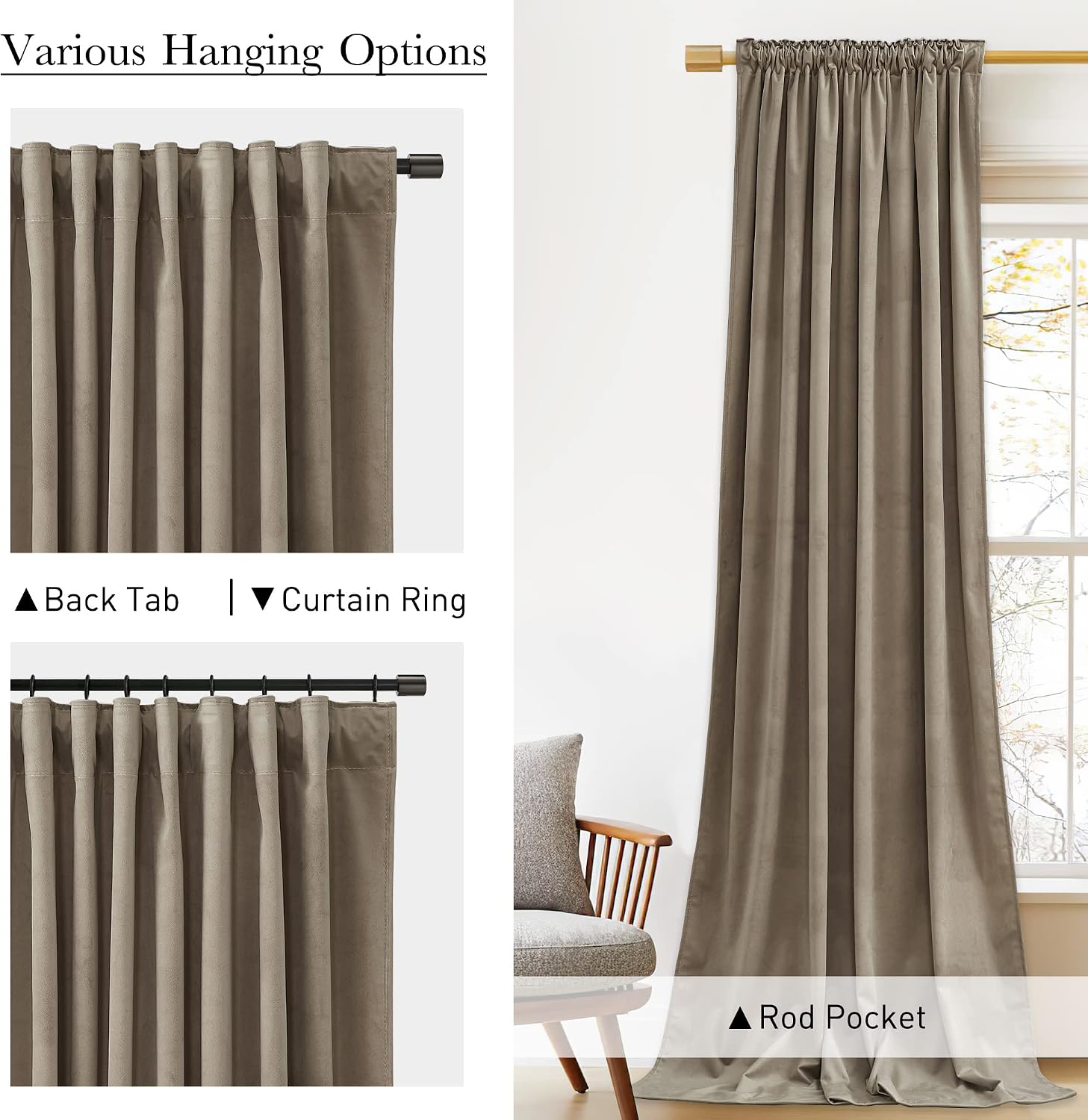 Thumbnail 2 de StangH Camel Beige Velvet Curtains 90in 🏠