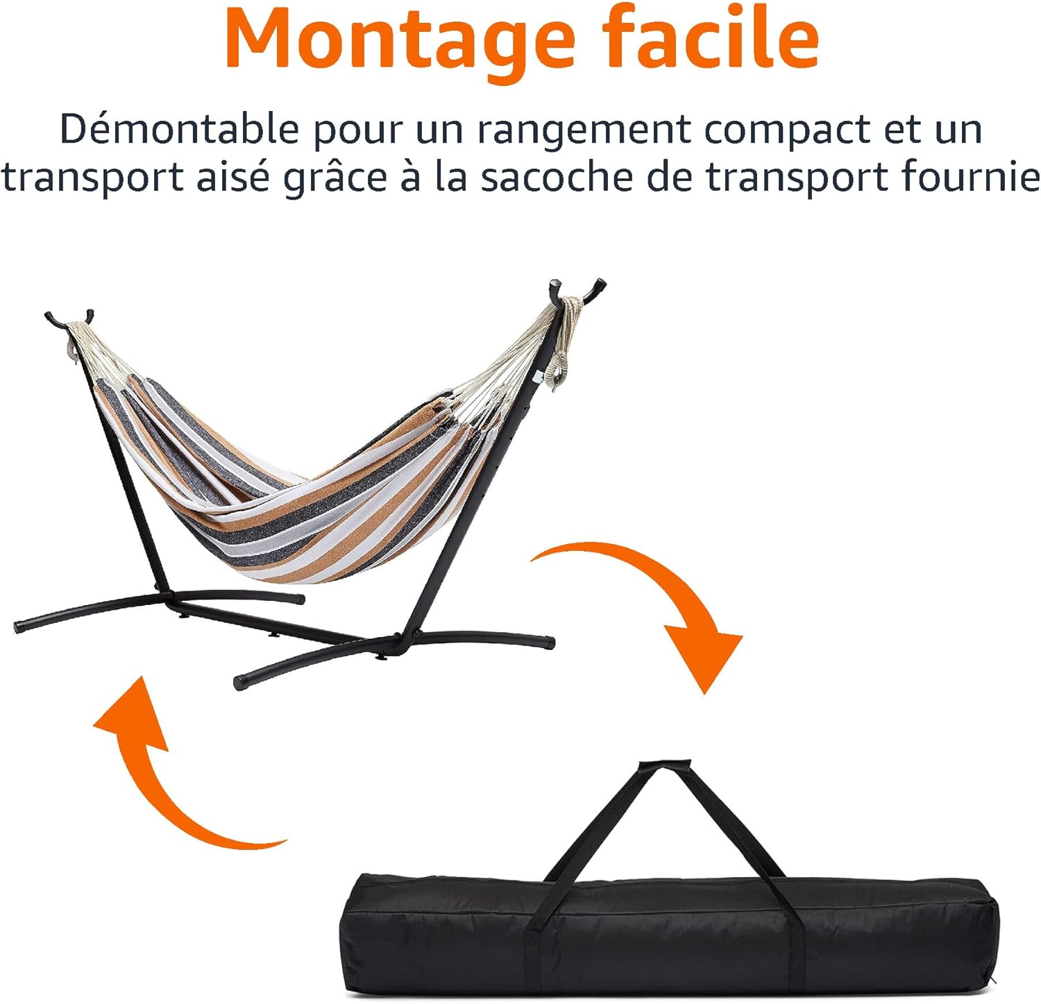 Thumbnail 6 de Amazon Basics Hamac en tissu avec support – Multicolore, 300 x 117 cm