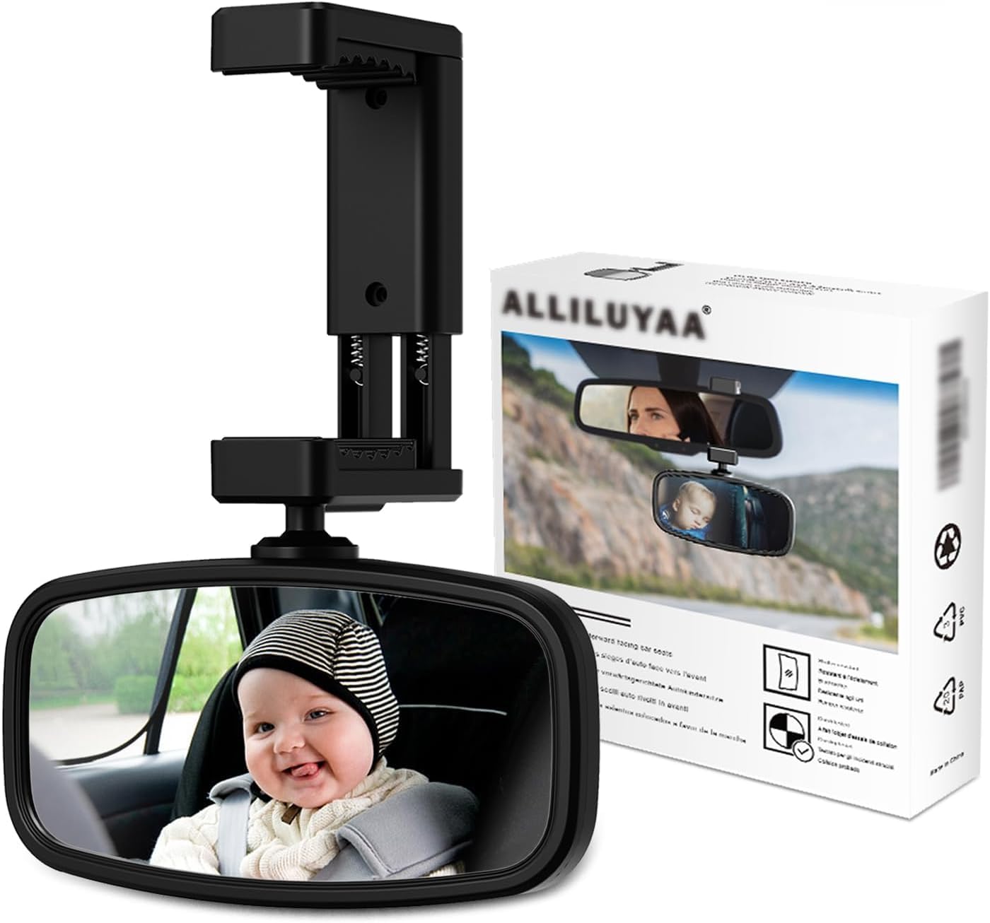 ALLILUYAA Rückspiegel Auto Baby 360° Drehbar 129 × 65,8 mm