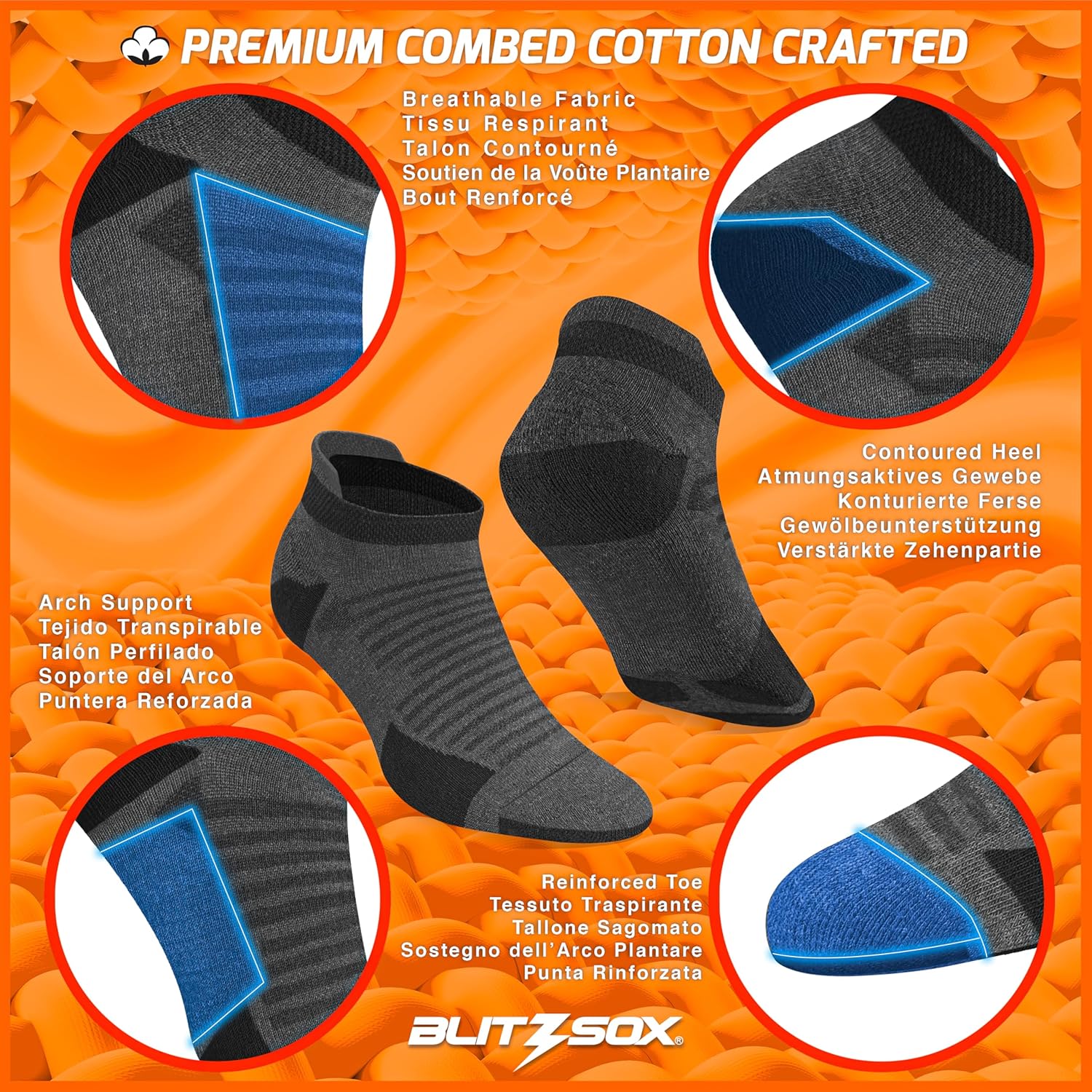 Thumbnail 2 de BLITZSOX – Chaussettes de sport homme course à pied rembourrées en coton, lot de 6