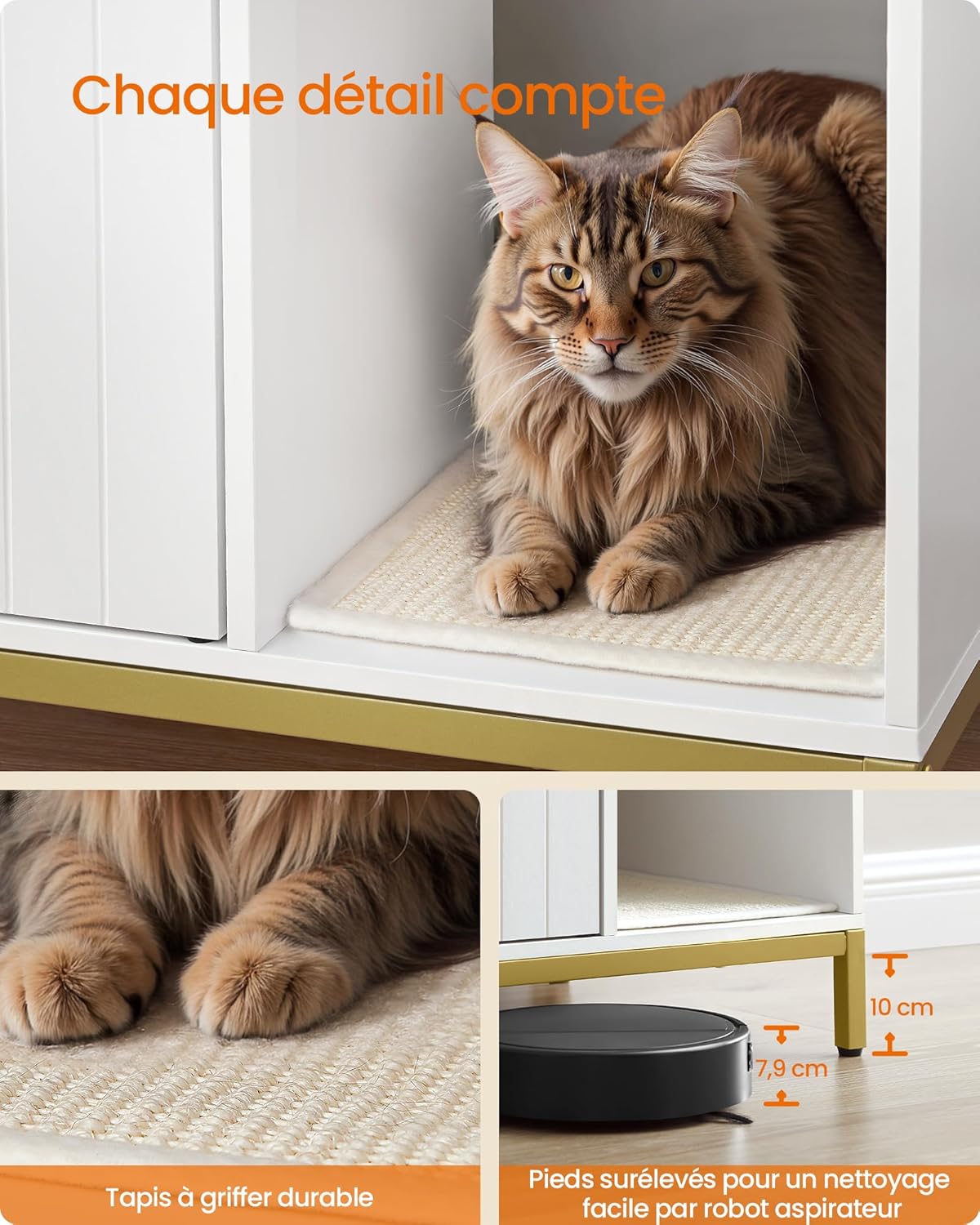 Thumbnail 3 de Feandrea PCL027W01 Meuble litière pour chat 90×48×61,5 cm 🐱