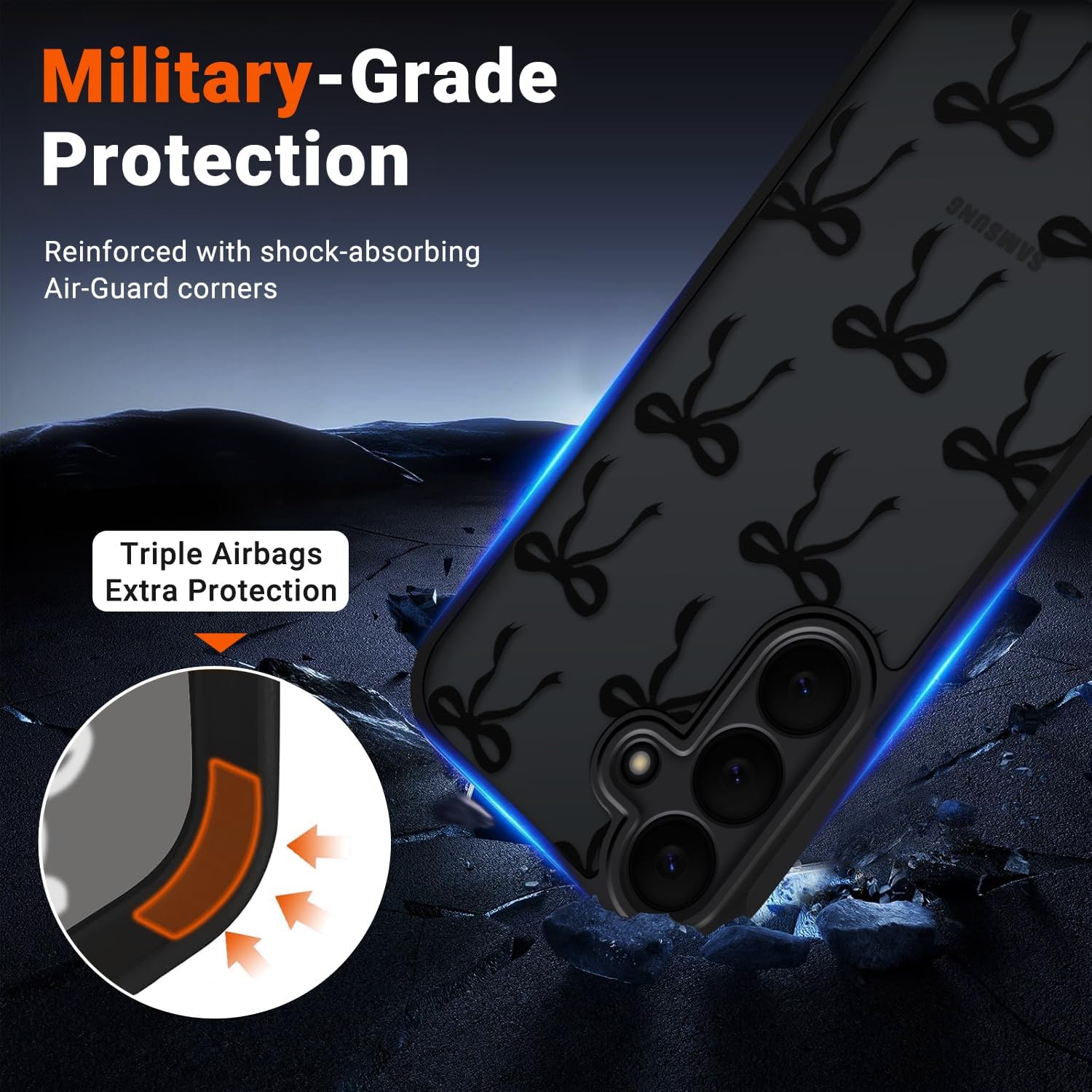 Thumbnail 2 de Coque Papillon Noir pour Galaxy S24 FE – Étui translucide en silicone TPU + PC, anti-jaunissement et protection caméra
